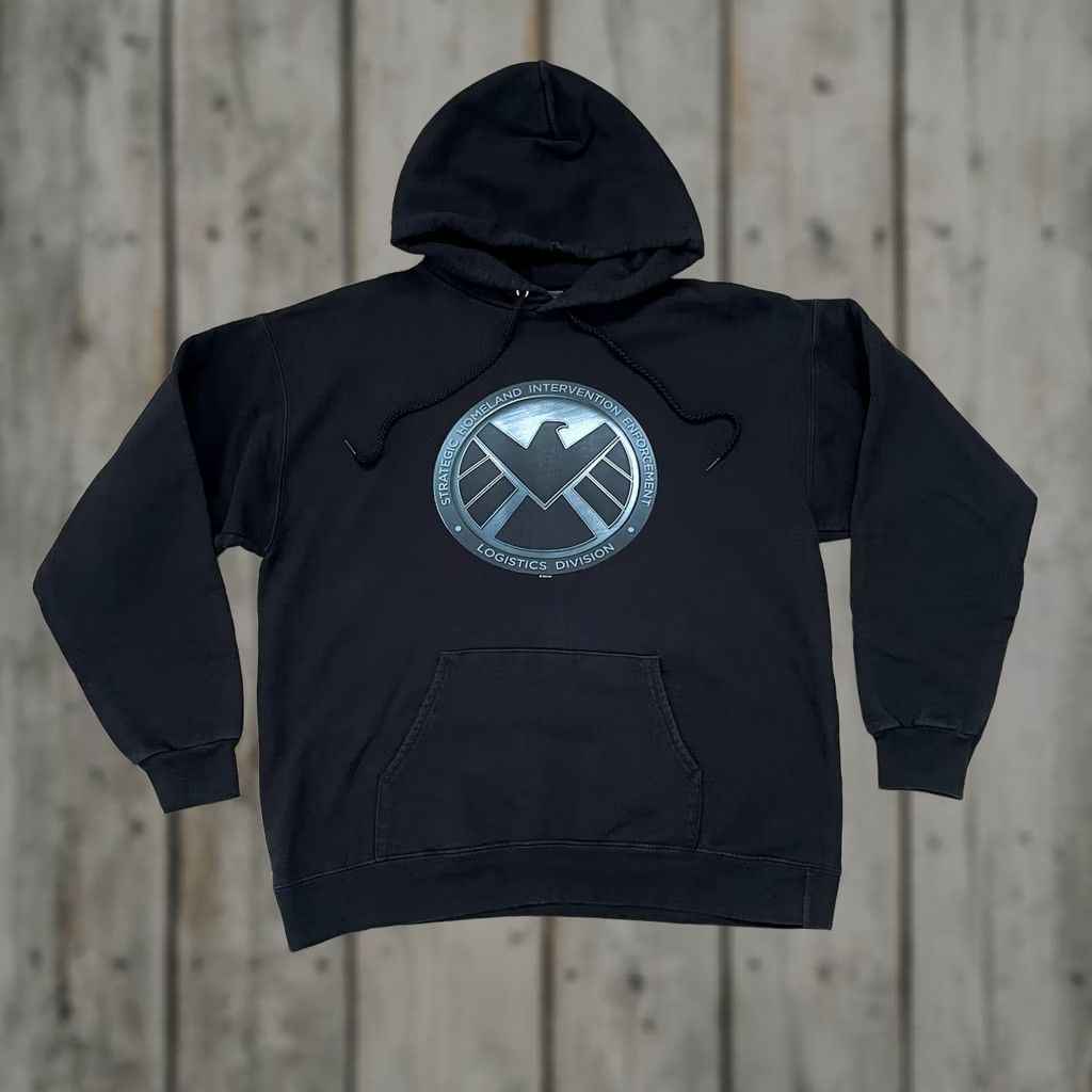 Vintage VINTAGE Marvel Shield Avengers Black Hoodie Men Medium Hooded Pullover Logo Pockets Size US M / EU 48-50 / 2 - 1 Thumbnail