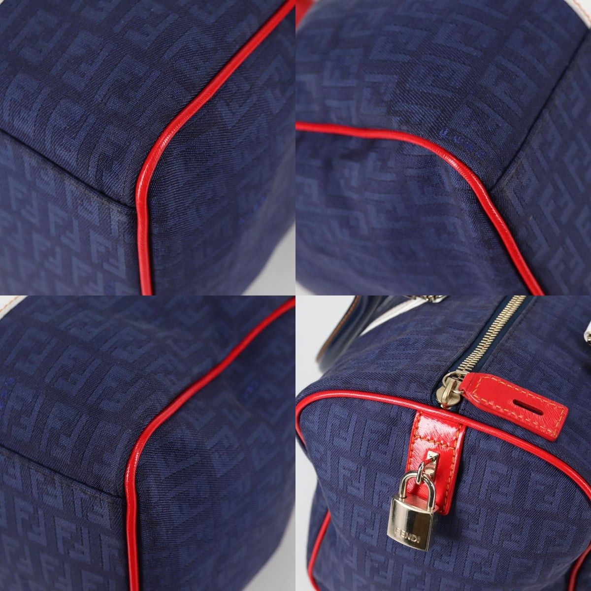 Fendi FENDI Zucchino Canvas Boston Bag Navy Gold Size ONE SIZE - 11 Thumbnail