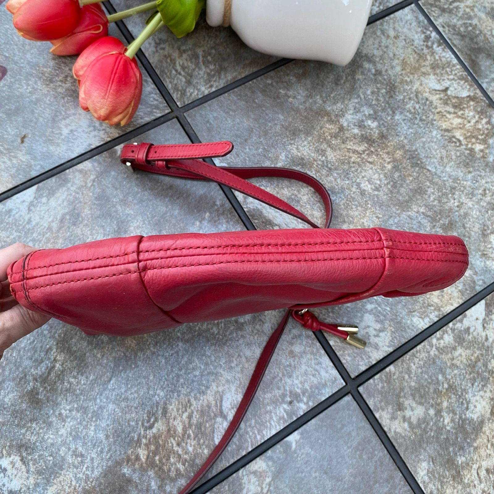 Cole Haan Cole Haan Red Leather Adele Pleated Small Crossbody Bag Size ONE SIZE - 7 Thumbnail