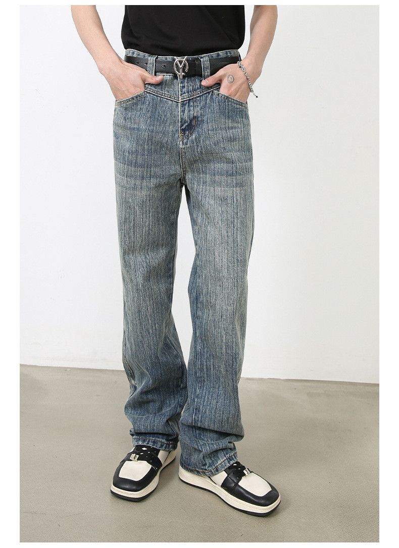Japanese Brand × Jean Vintage washed distressed dirty striped straight jeans Size US 32 / EU 48 - 1 Thumbnail