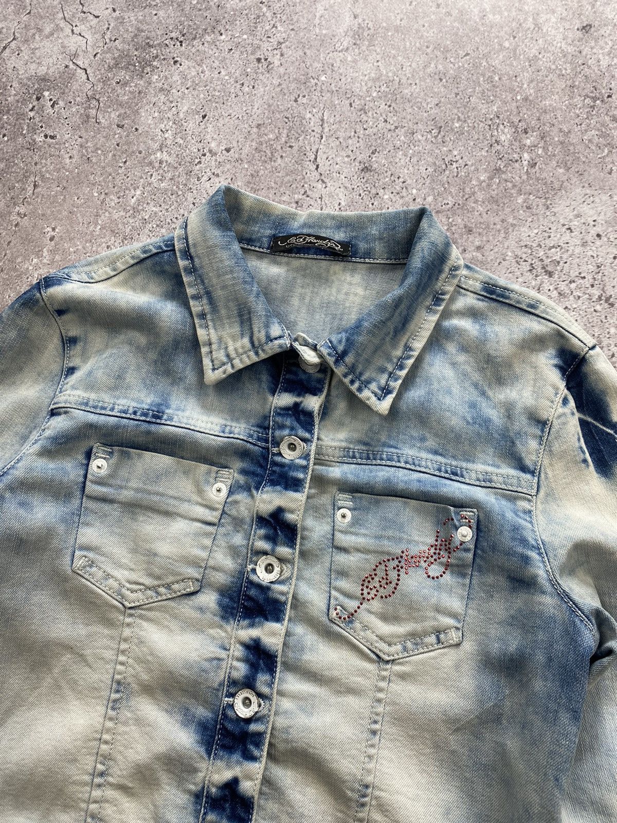 Rare Vintage Ed Hardy Denim Jacket Big Logo Japan Tiger