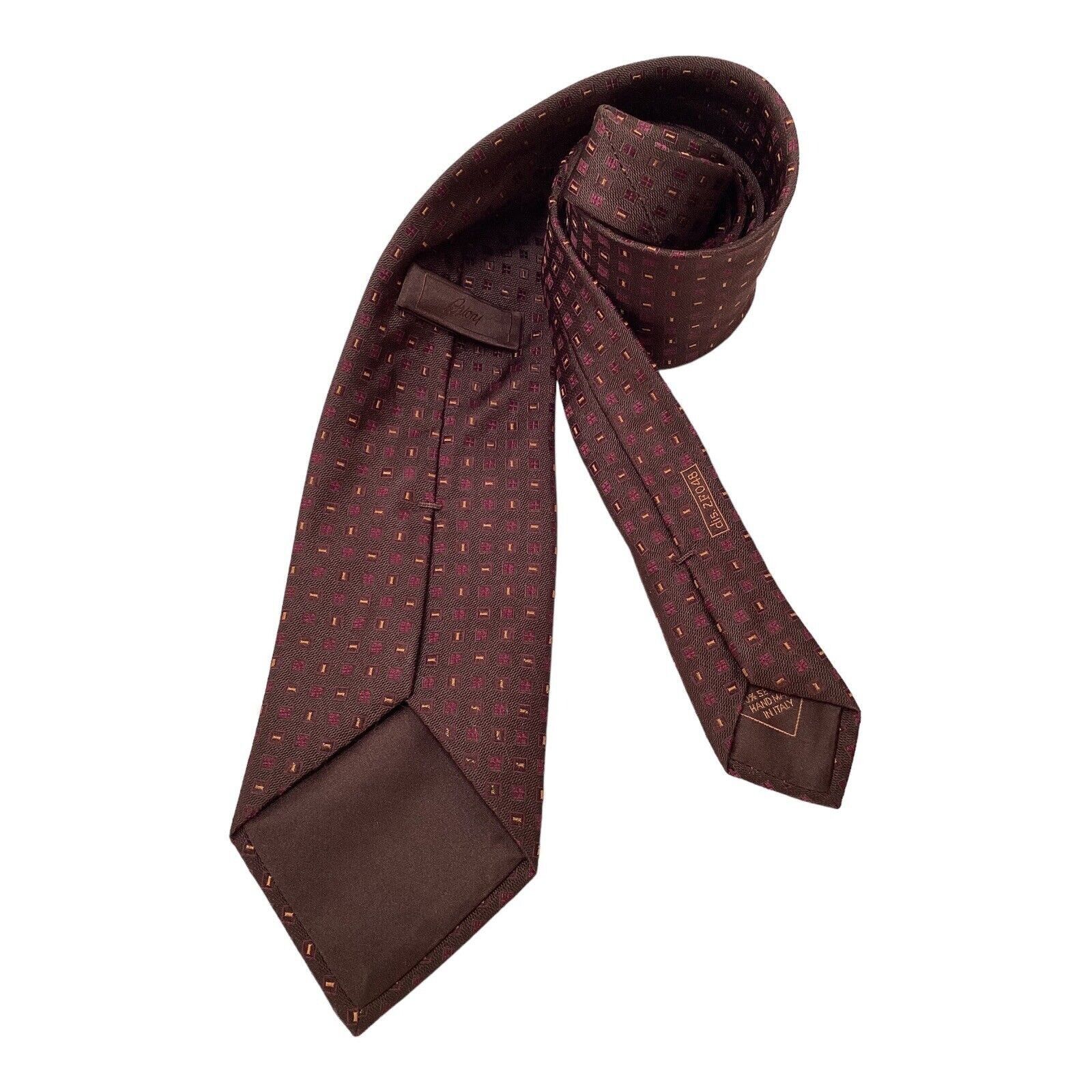 Brioni BRIONI Brown Geometric Luxury Silk Tie Hand Made In Italy W: Size ONE SIZE - 2 Thumbnail