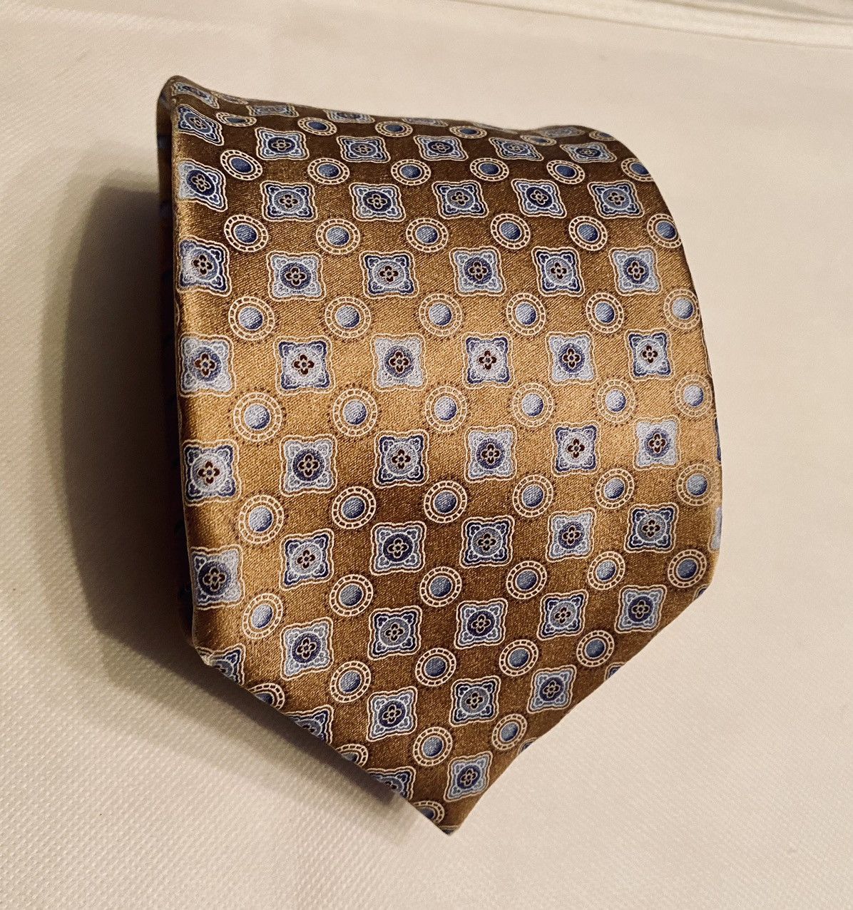 Ermenegildo Zegna Ermenegildo Zegna 🇮🇹 metallic gold/light blue ombré silk tie Size ONE SIZE - 4 Thumbnail