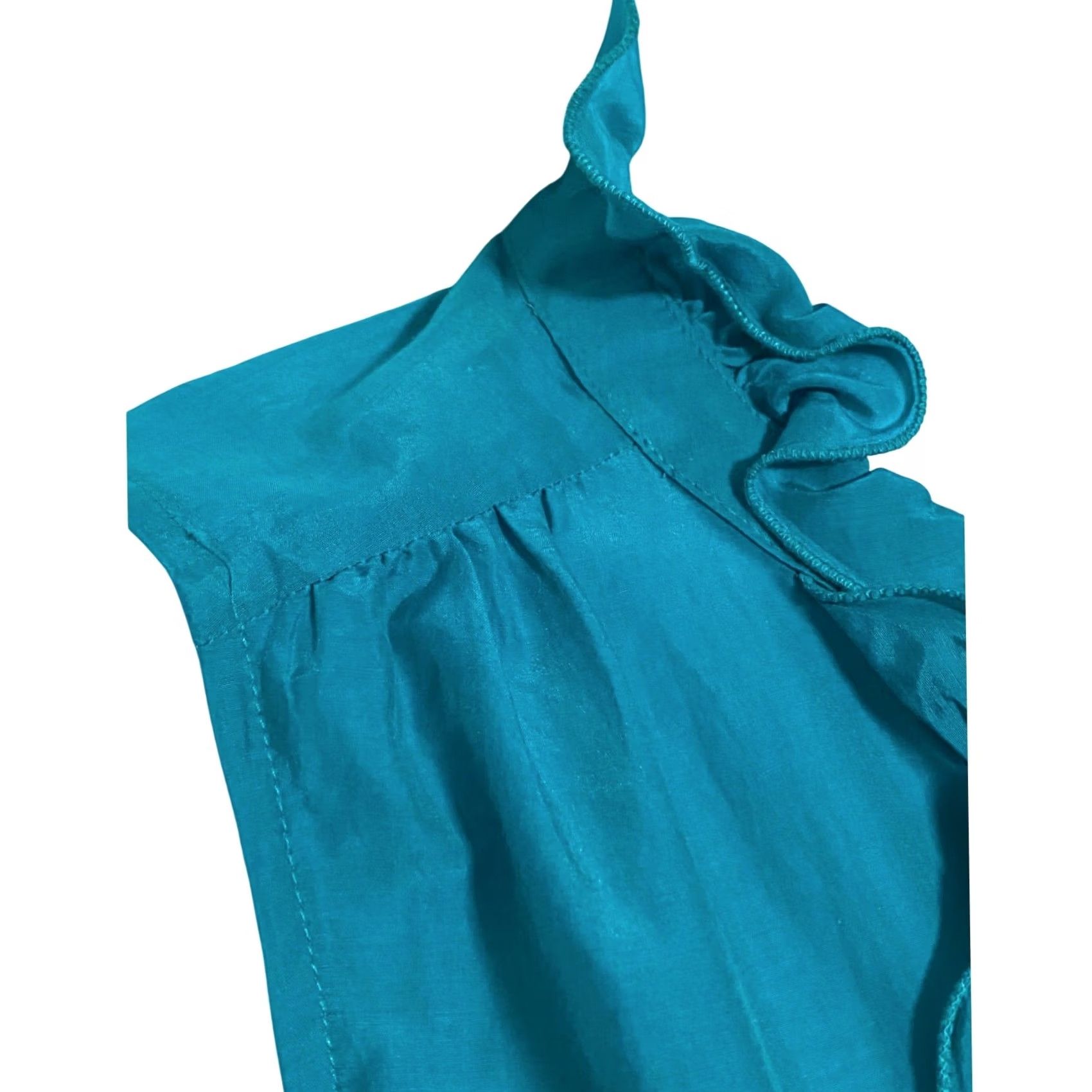 Loft VINTAGE Loft Blue Sleeveless Top Blouse L Ruffles Cotton Silk Classic Chic Career Office Size L / US 10 / IT 46 - 4 Thumbnail