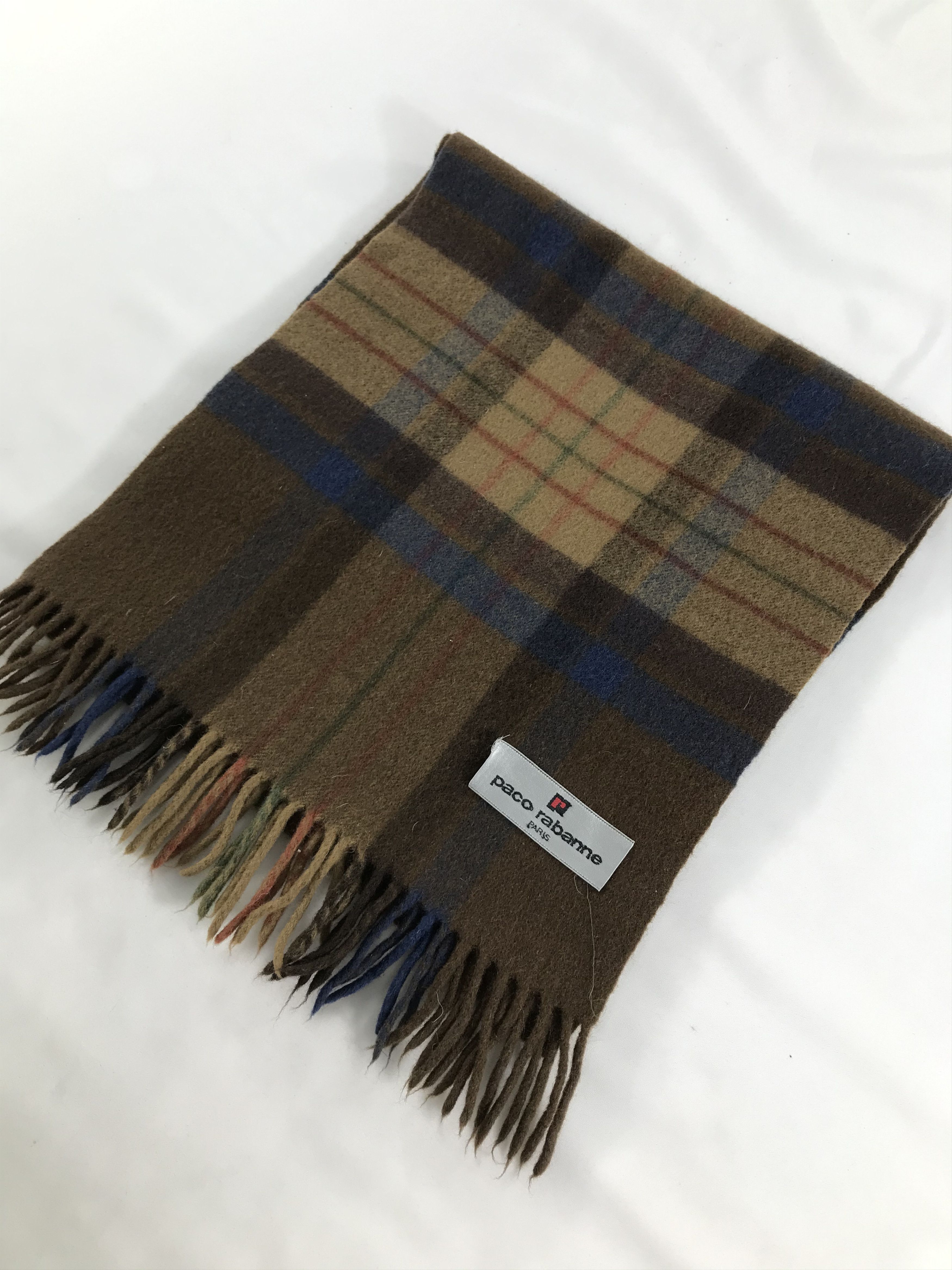 Vintage Paco Rabanne Tartan Wool Scarf Muffler V176 Size ONE SIZE - 3 Thumbnail