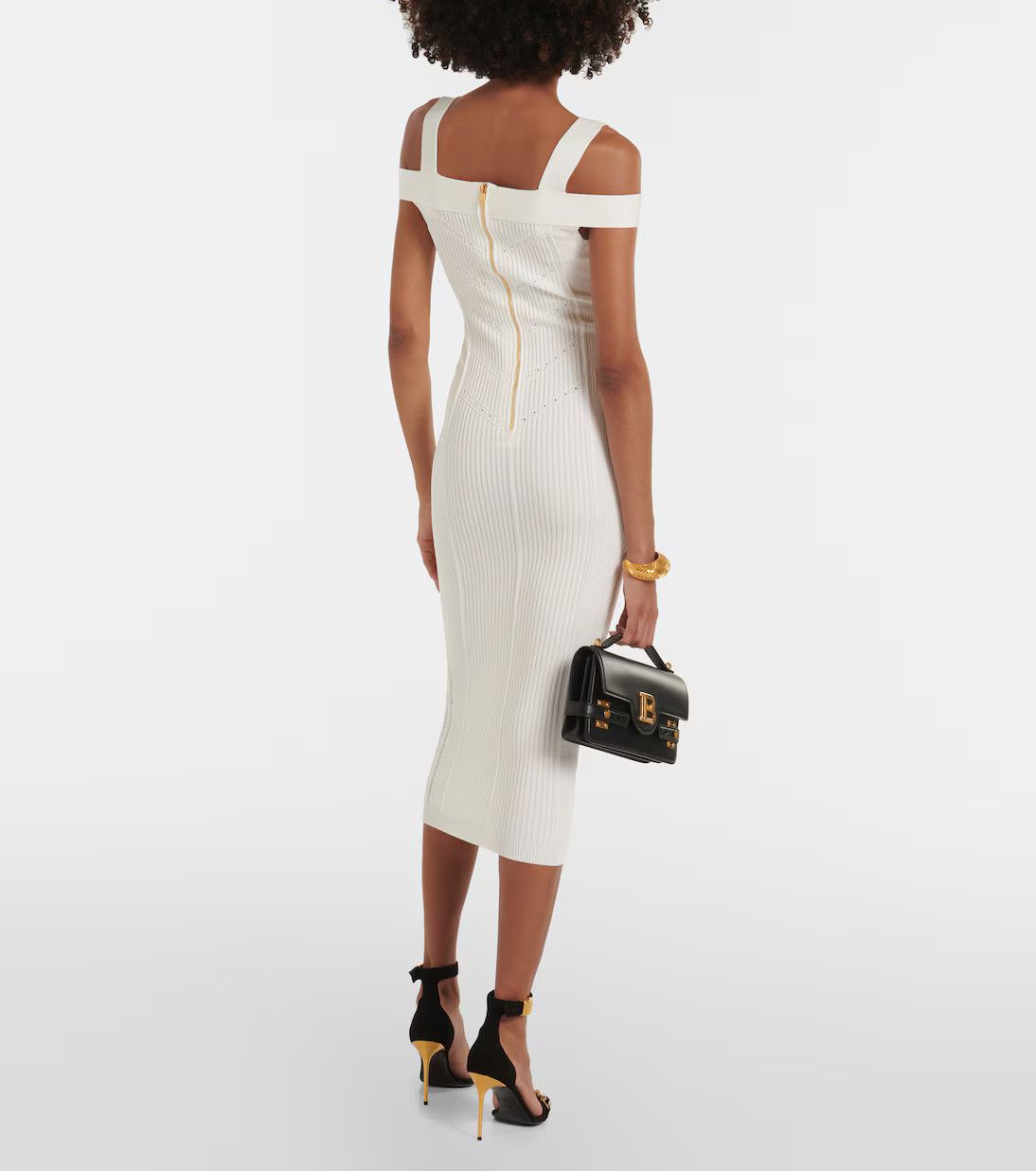 Balmain o1s1wg110725 Ribbed Knit Jersey Midi Dress in White Size M / US 6-8 / IT 42-44 - 3 Thumbnail