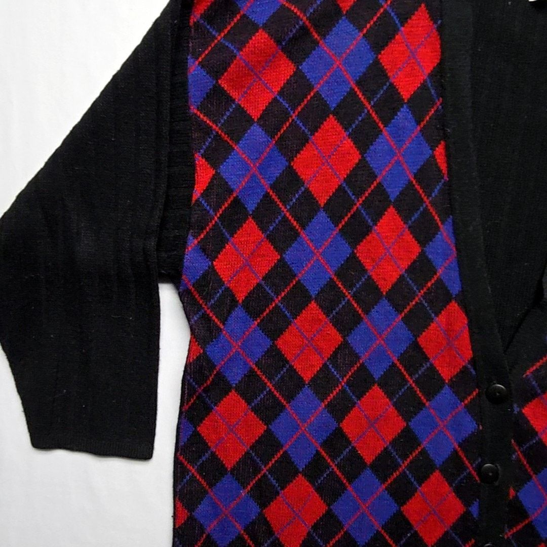 Vintage Vintage Victoria Jones Cardigan Argyle Black Red Blue 2X Size XXL / US 16-18 / IT 52-54 - 3 Thumbnail