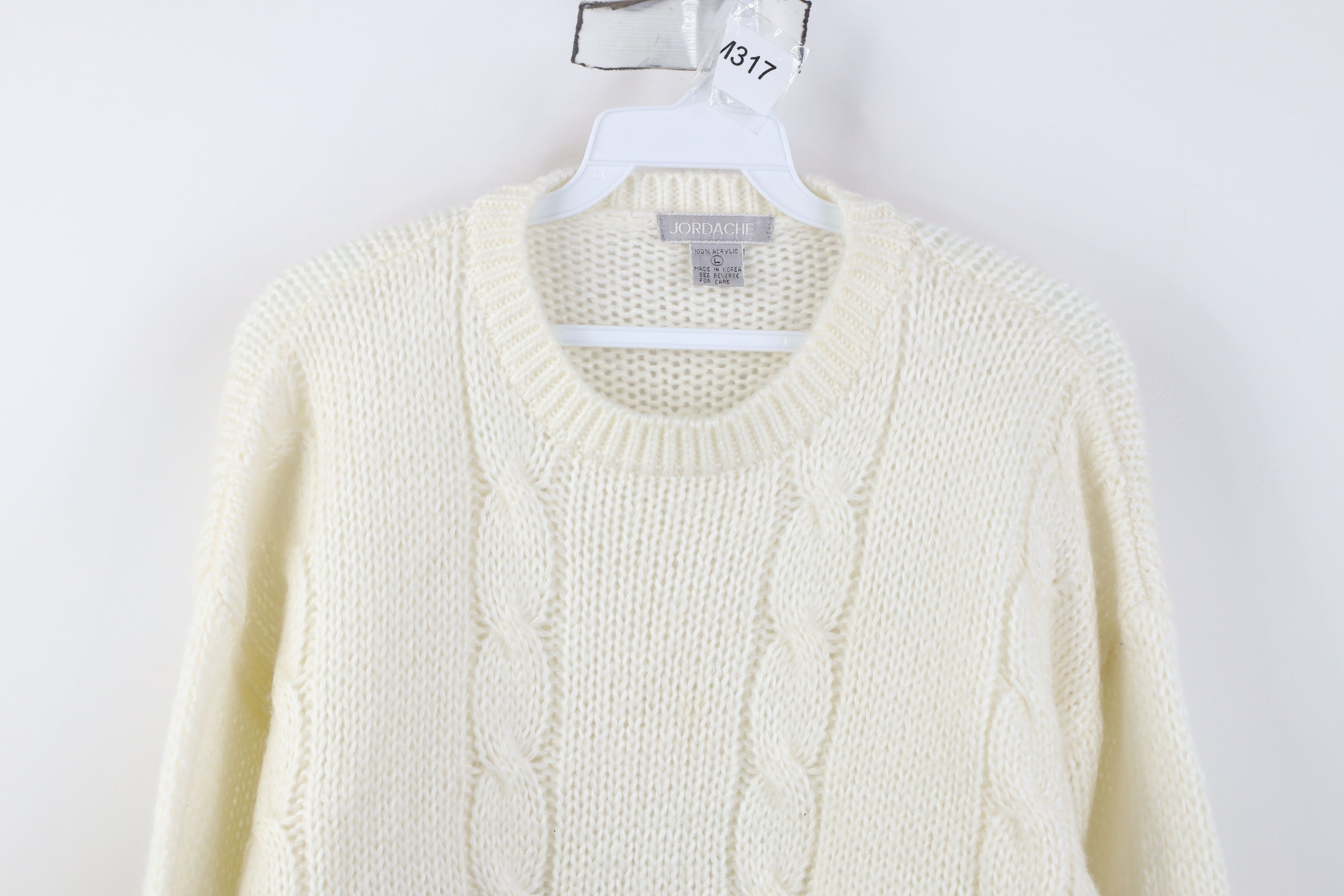 Vintage Vintage 90s Streetwear Embroidered Flower Cable Knit Sweater Size L / US 10 / IT 46 - 2 Thumbnail