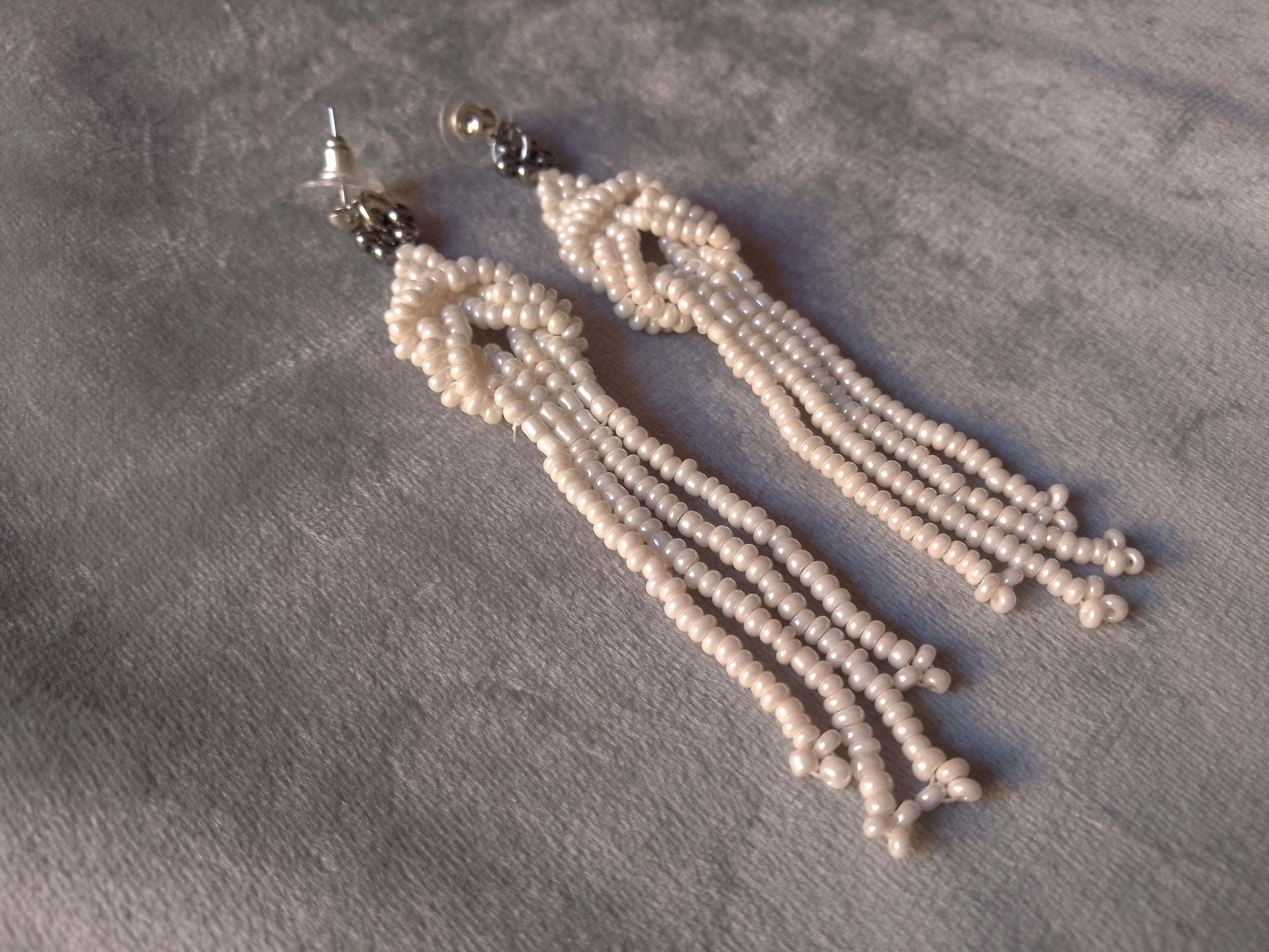 Handmade Earrings Long Ivory Bangs Glass Knotted Elegant Size ONE SIZE - 2 Thumbnail