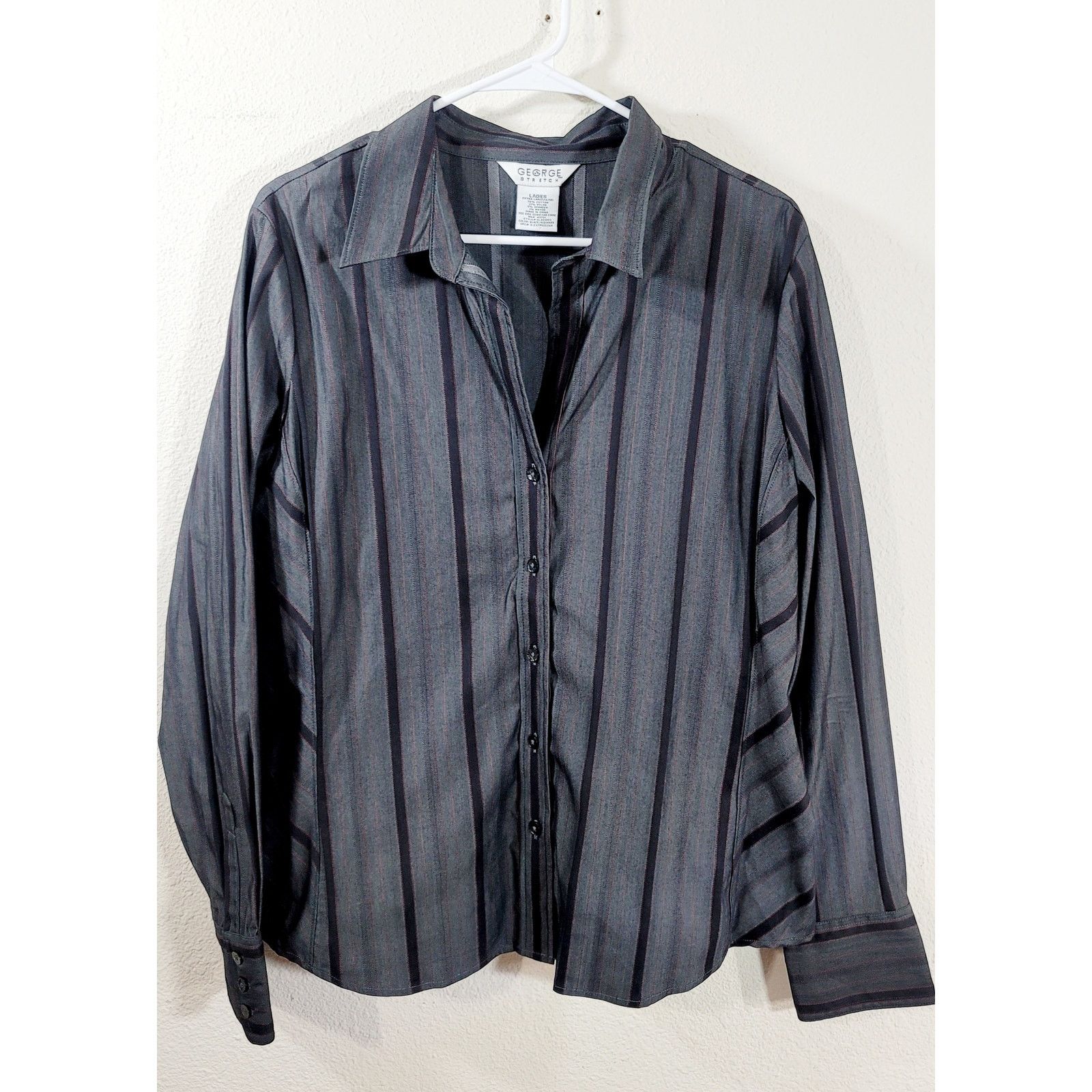 George George Black Red Pinstripe Collard Button Up Top XL Size XL / US 12-14 / IT 48-50 - 7 Thumbnail