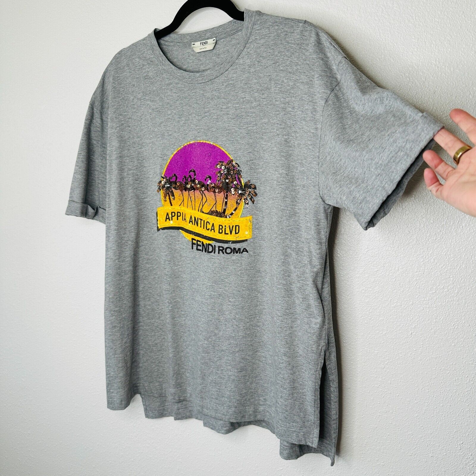 Fendi Fendi Gray Appia Antica Blvd Fendi Roma Tee Bead Sequin L Size L / US 10 / IT 46 - 4 Thumbnail