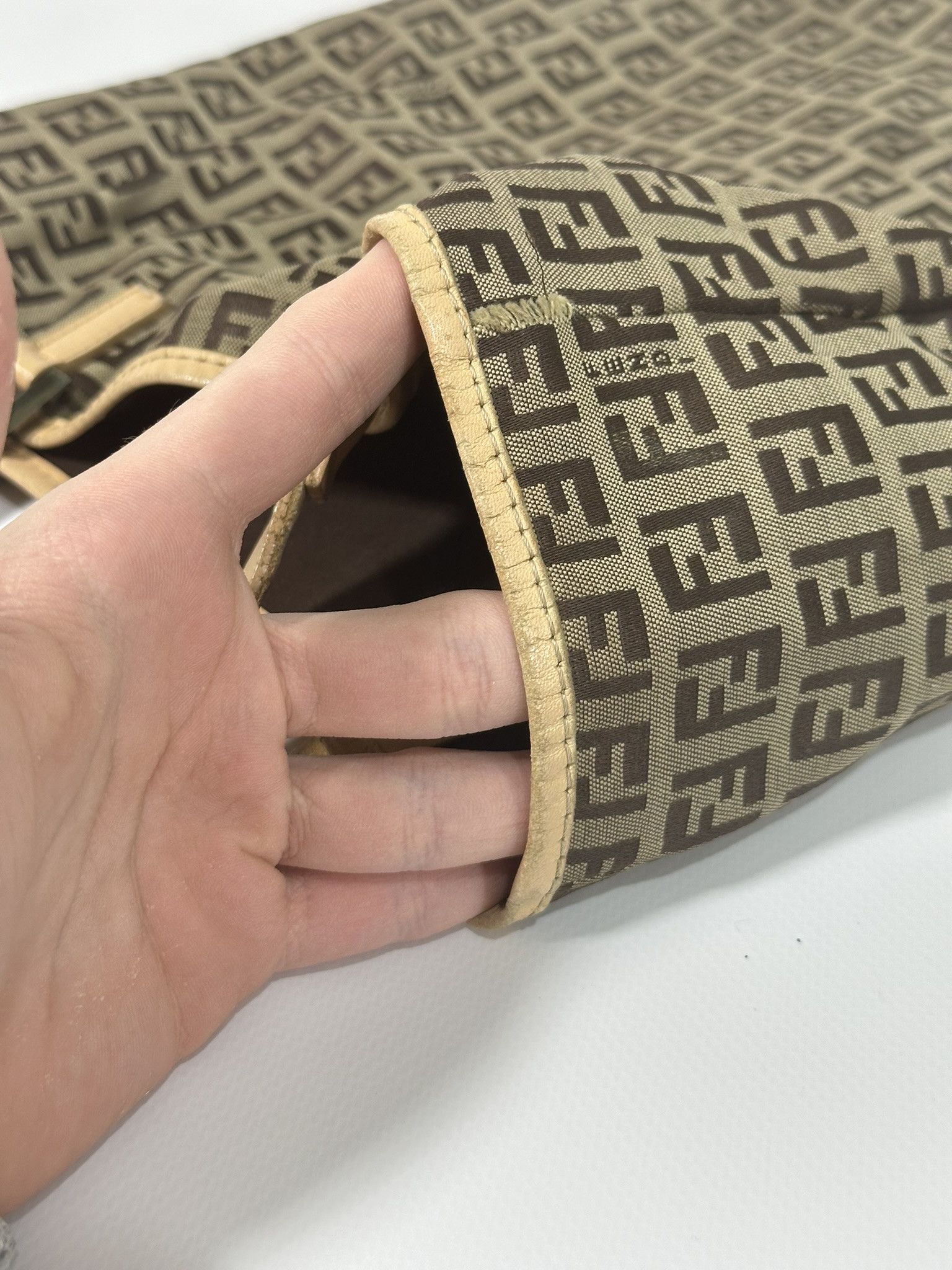 Fendi Fendi Zucchino Tote Bag Vintage FF Monogram Logo Cloth Beige Size ONE SIZE - 11 Thumbnail