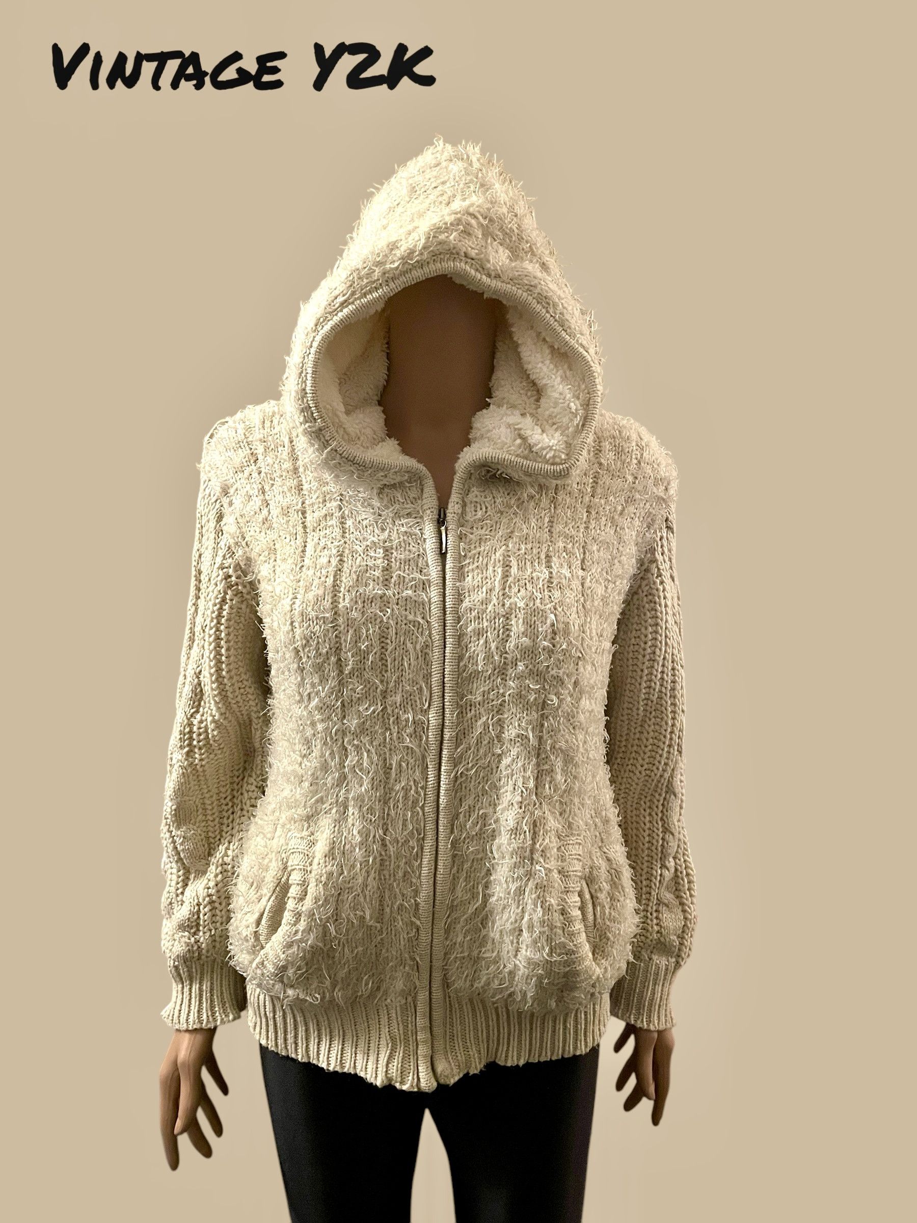 Vintage Vintage Shearling Jacket Y2K Hoodie White Size L Size L / US 10 / IT 46 - 1 Thumbnail
