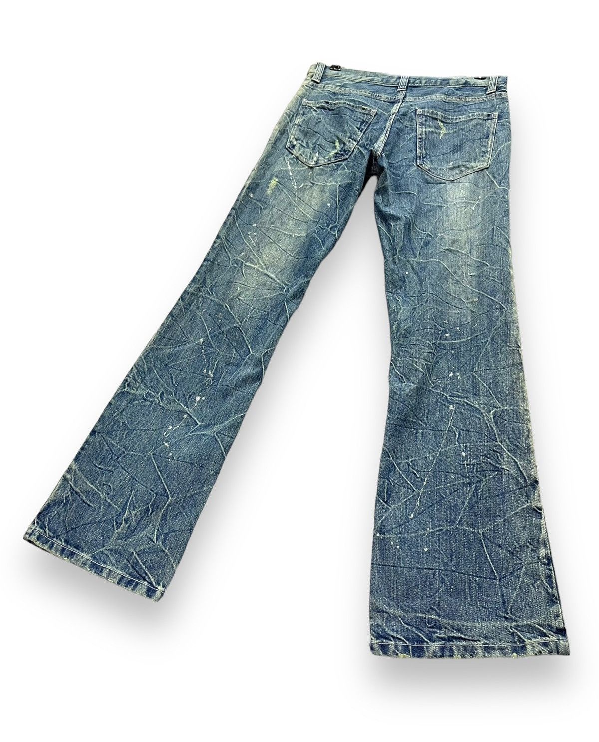 Japanese Brand NYLAUS Punk Whiskered Distressed Glitter Splash FLARE Denim Size US 30 / EU 46 - 7 Thumbnail