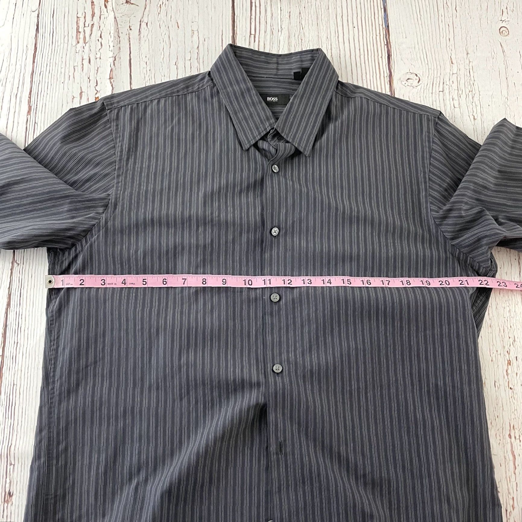 Hugo Boss HUGO BOSS Striped Long Sleeve Button-Up Shirt Mens 16.5 Gray Size US XL / EU 56 / 4 - 4 Thumbnail