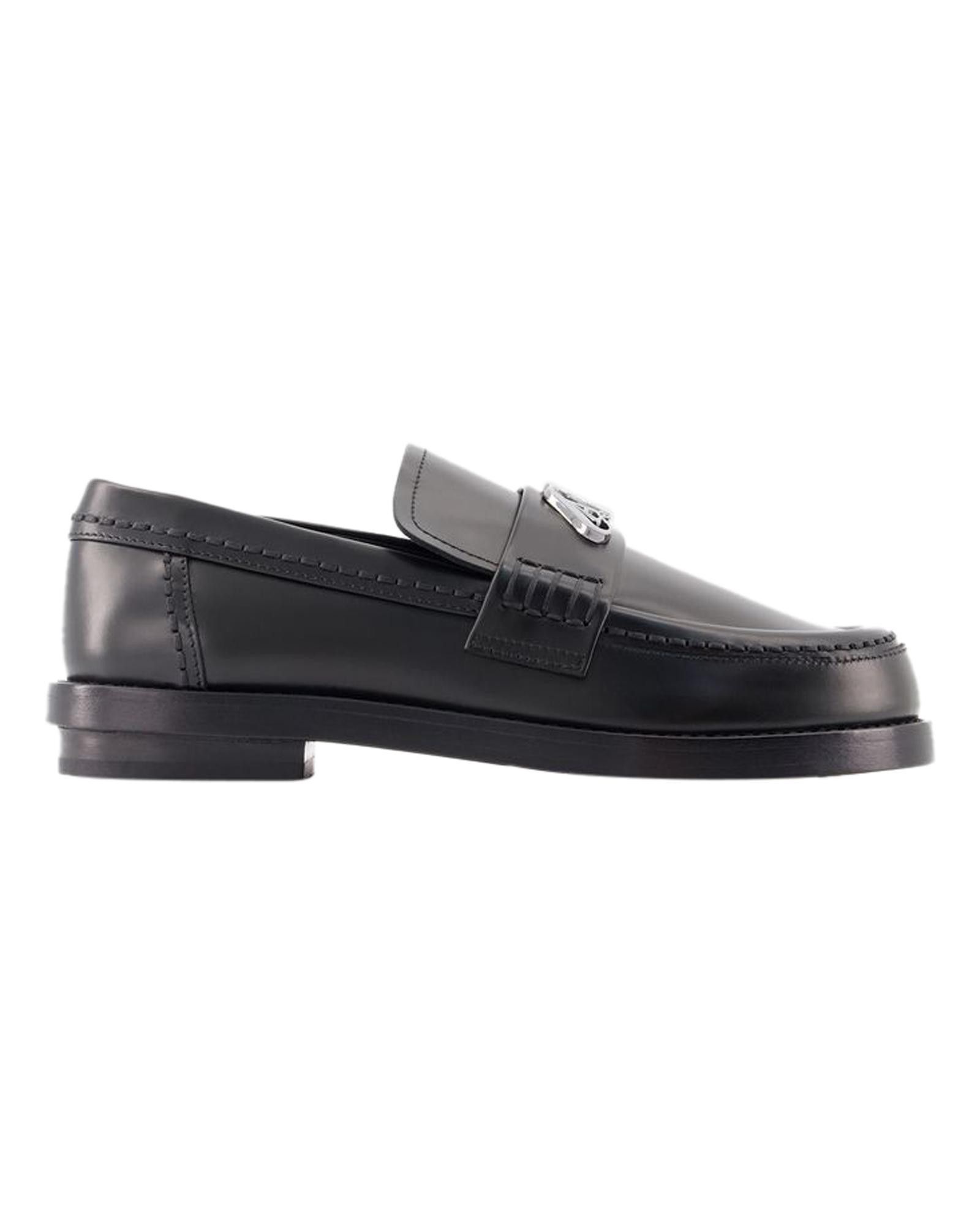 image of Alexander Mcqueen Black Leather Slip-On Loafers With Round Toe Shape, Women's (Size 6)
