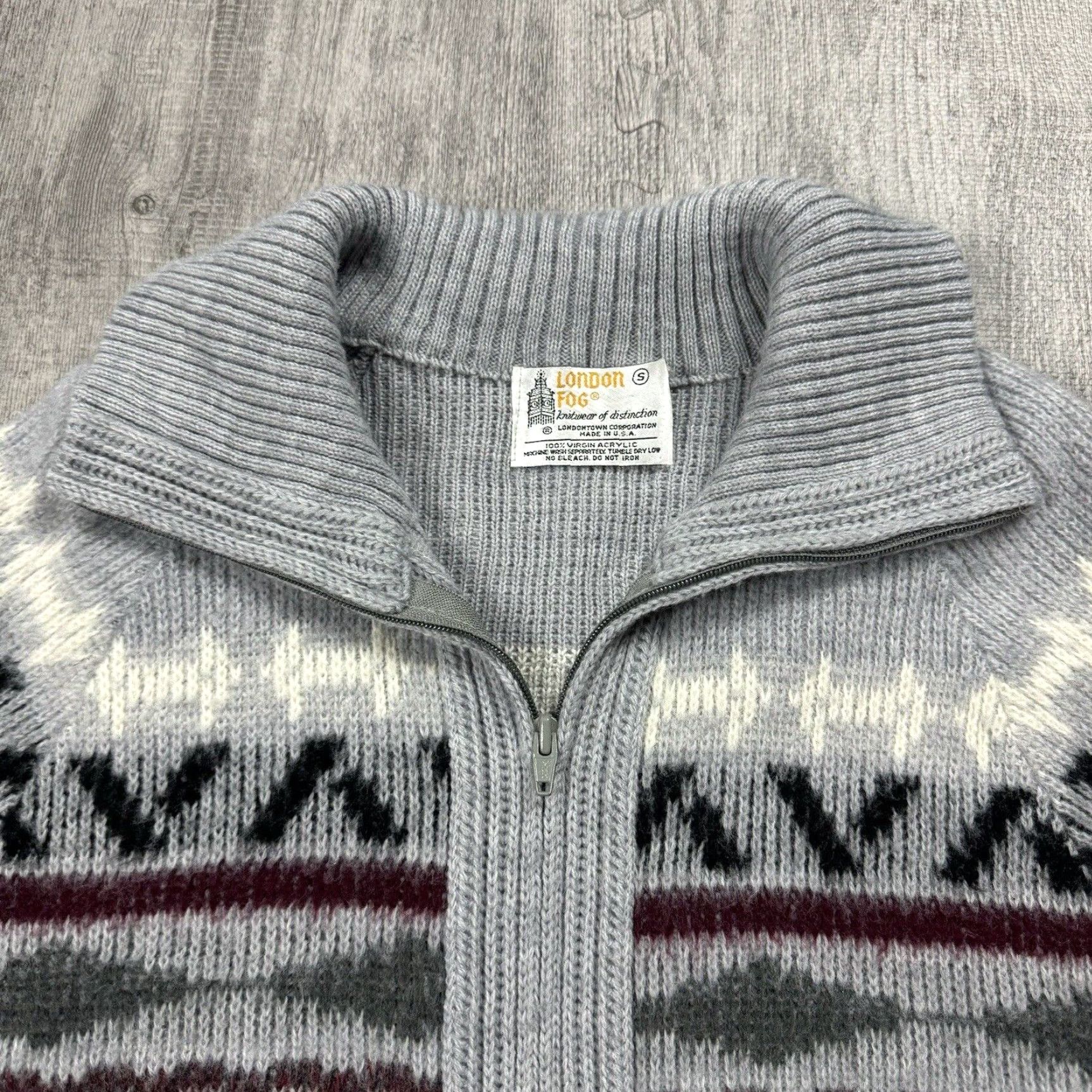 London Fog VINTAGE LONDON FOG FAIR ISLE FULL ZIP CARDIGAN SWEATER GREY SMALL MENS USA Size US S / EU 44-46 / 1 - 2 Thumbnail