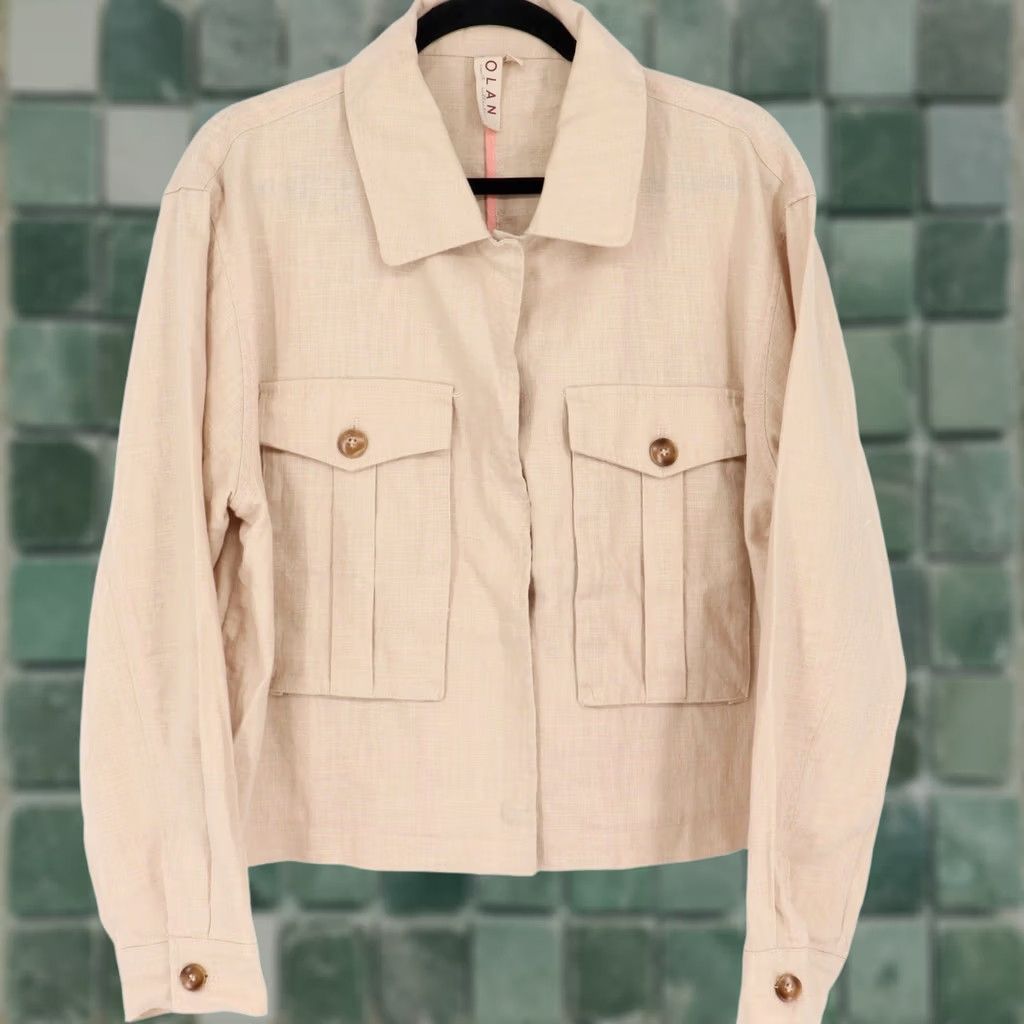 Vintage Dolan Left Coast Collection Jacket Womens Size L Tan Linen Blend Utility Cropped Size L / US 10 / IT 46 - 1 Thumbnail