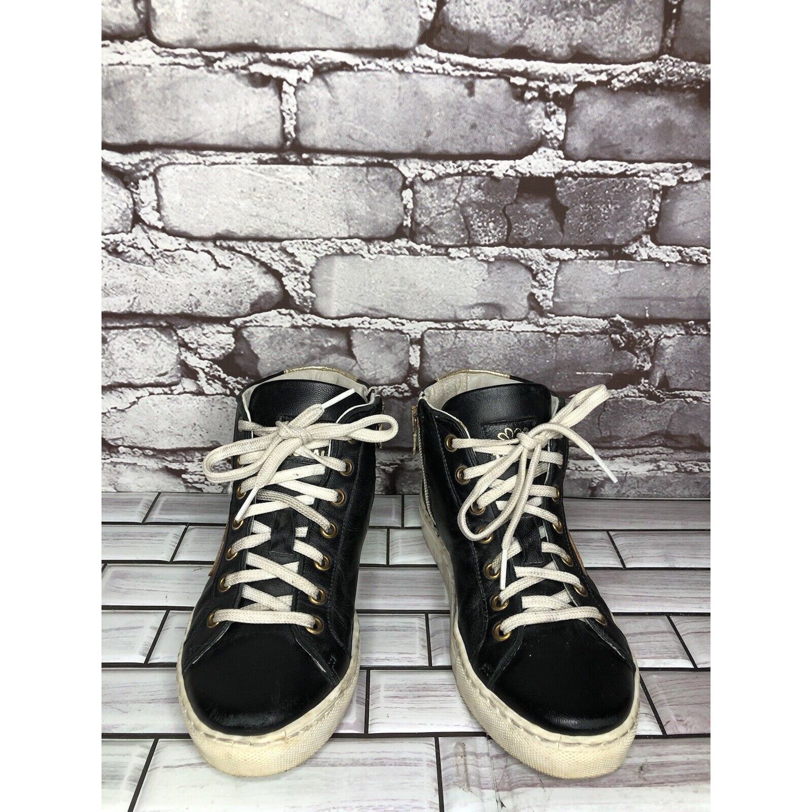 Other Tiurai Logo Black Leather High Top Lace Up Sneakers Shoes Wo Size US 6 / IT 36 - 18 Thumbnail