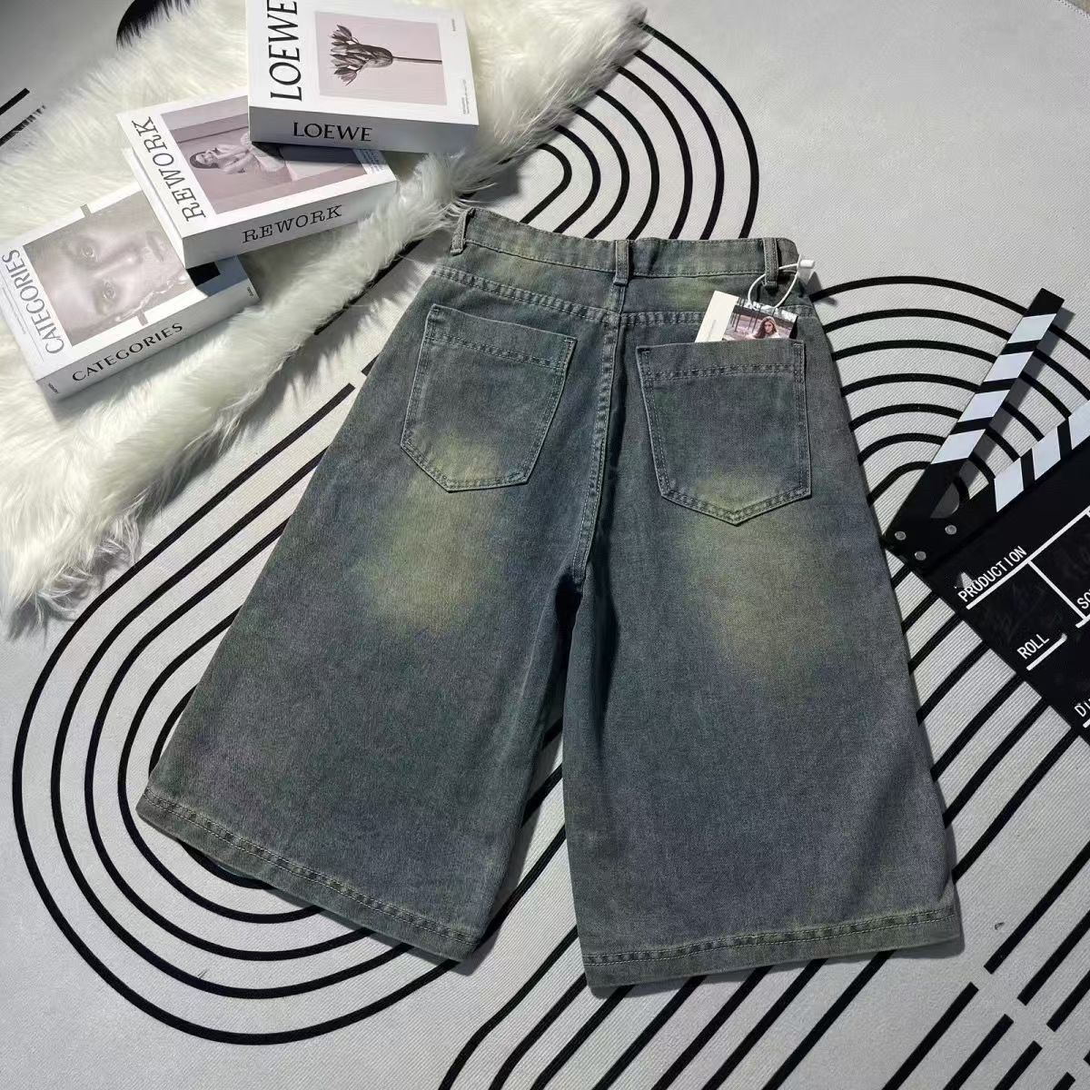 Japanese Brand × Jean Washed distressed retro straight-leg cargo denim shorts Size US 32 / EU 48 - 2 Thumbnail