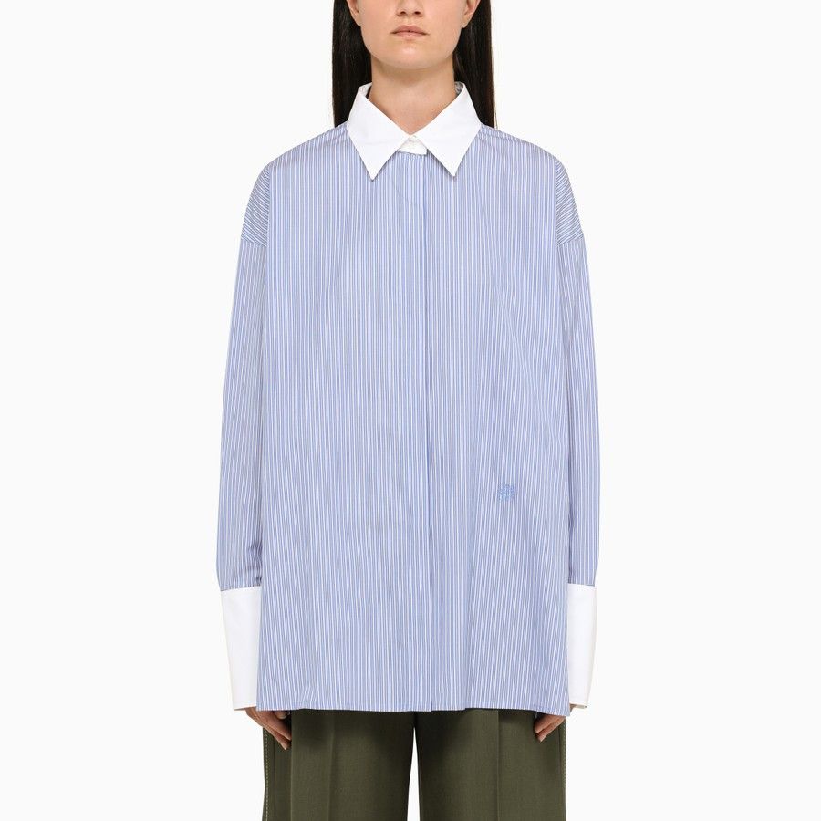 Loewe o1d2blof0824 Striped Deconstructed Shirt in Light Blue Size XS / US 0-2 / IT 36-38 - 1 Thumbnail