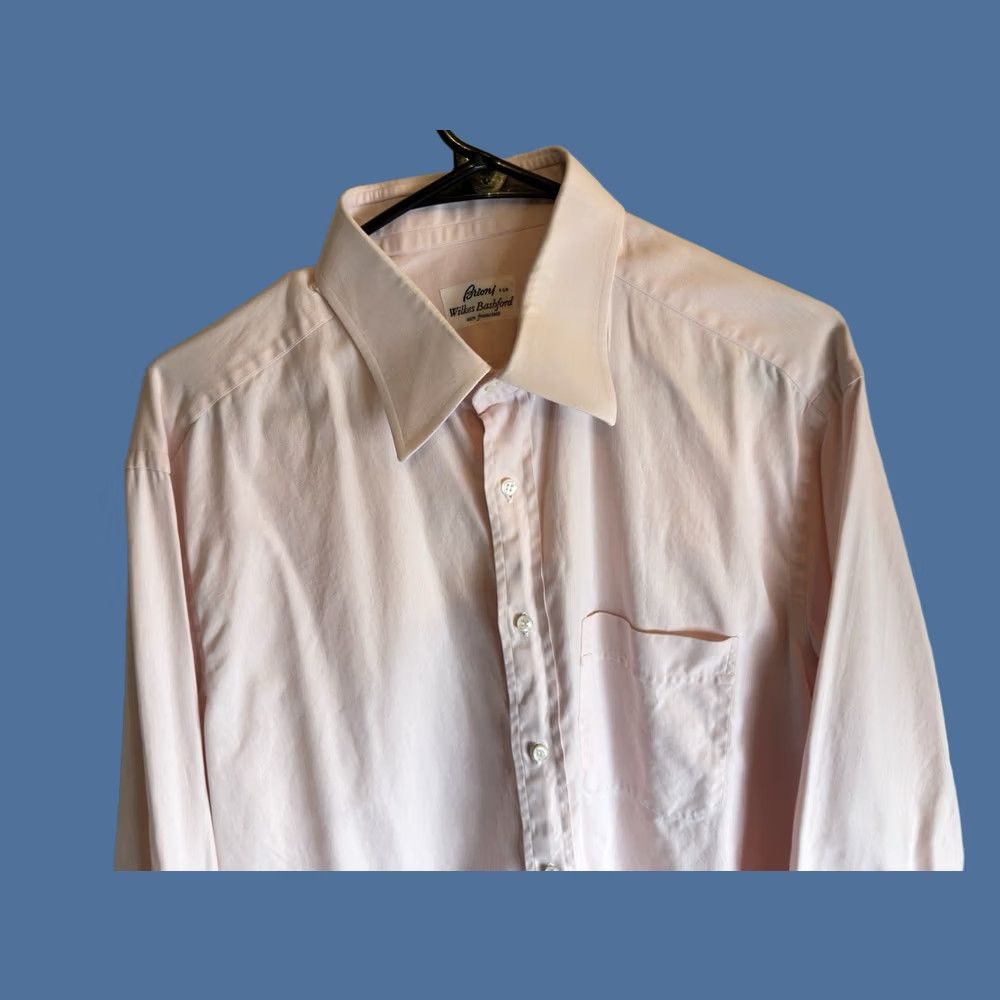 Brioni VINTAGE Brioni Herringbone Pink Dress Shirt Mens 42 16 1/2 100% Cotton Italy FLAW Size 42R - 1 Thumbnail