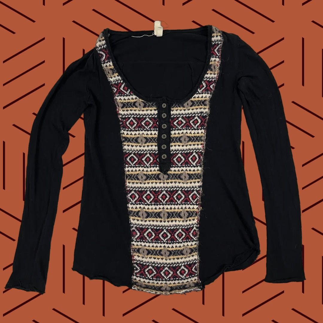 Vintage We The Free People Blouse Women M Country Swift Black Wool Henley Fair Isle Regular Size M / US 6-8 / IT 42-44 - 1 Thumbnail