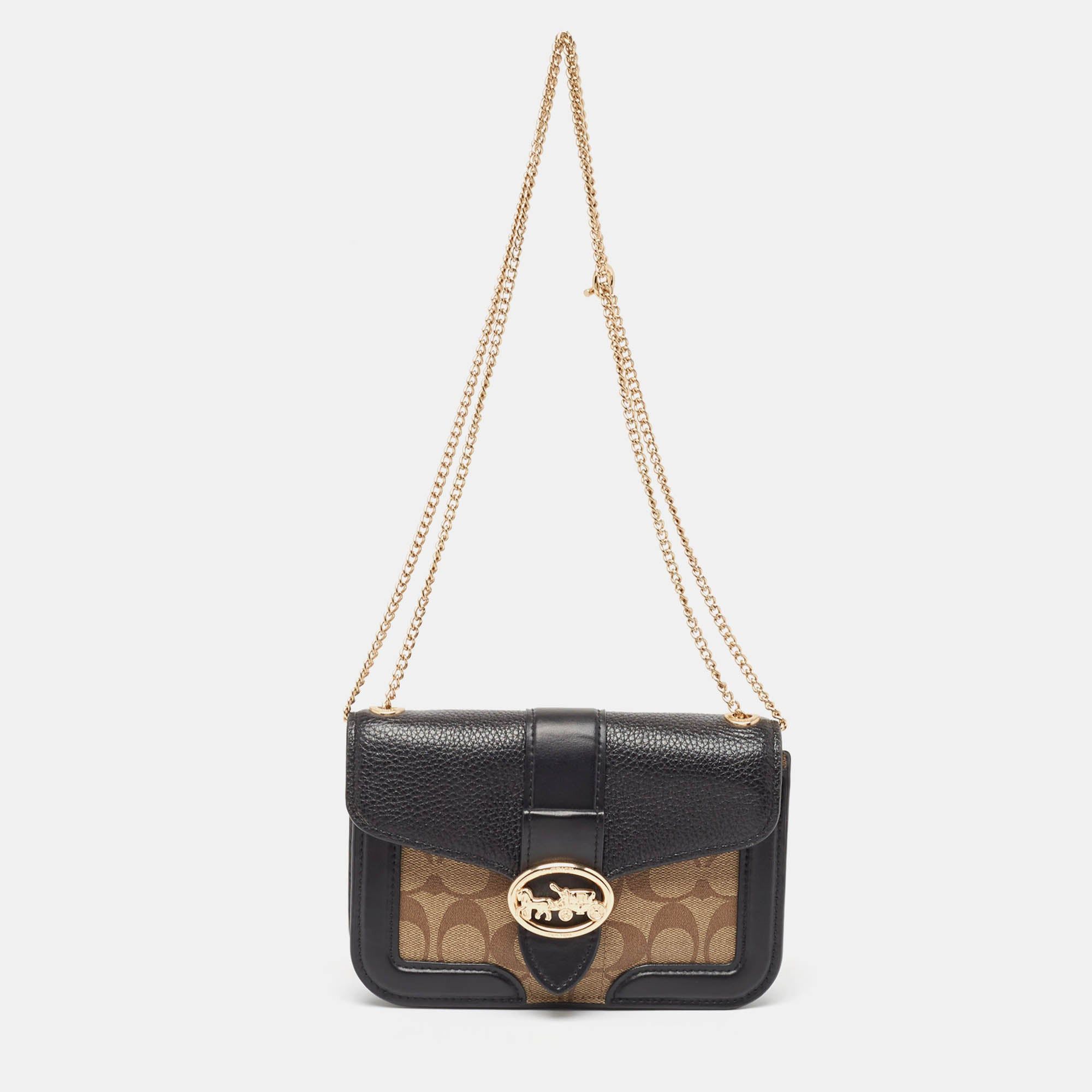 image of Coach Black/beige Signature Coated Canvas And Leather Georgie Crossbody Bag, Women's