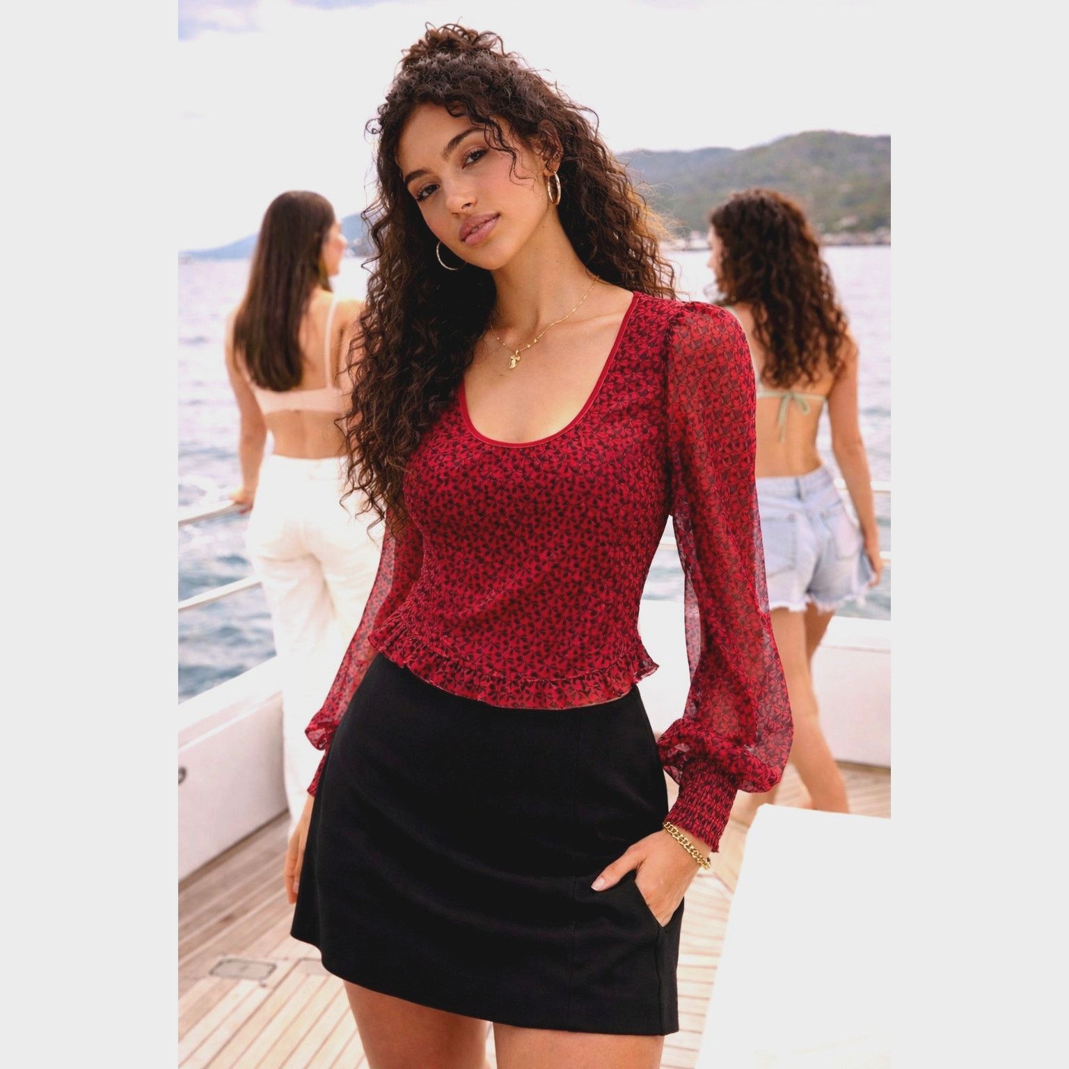 Free People Free People Dottie Printed Long Sleeve Knit Top Salsa XL Size XL / US 12-14 / IT 48-50 - 1 Thumbnail
