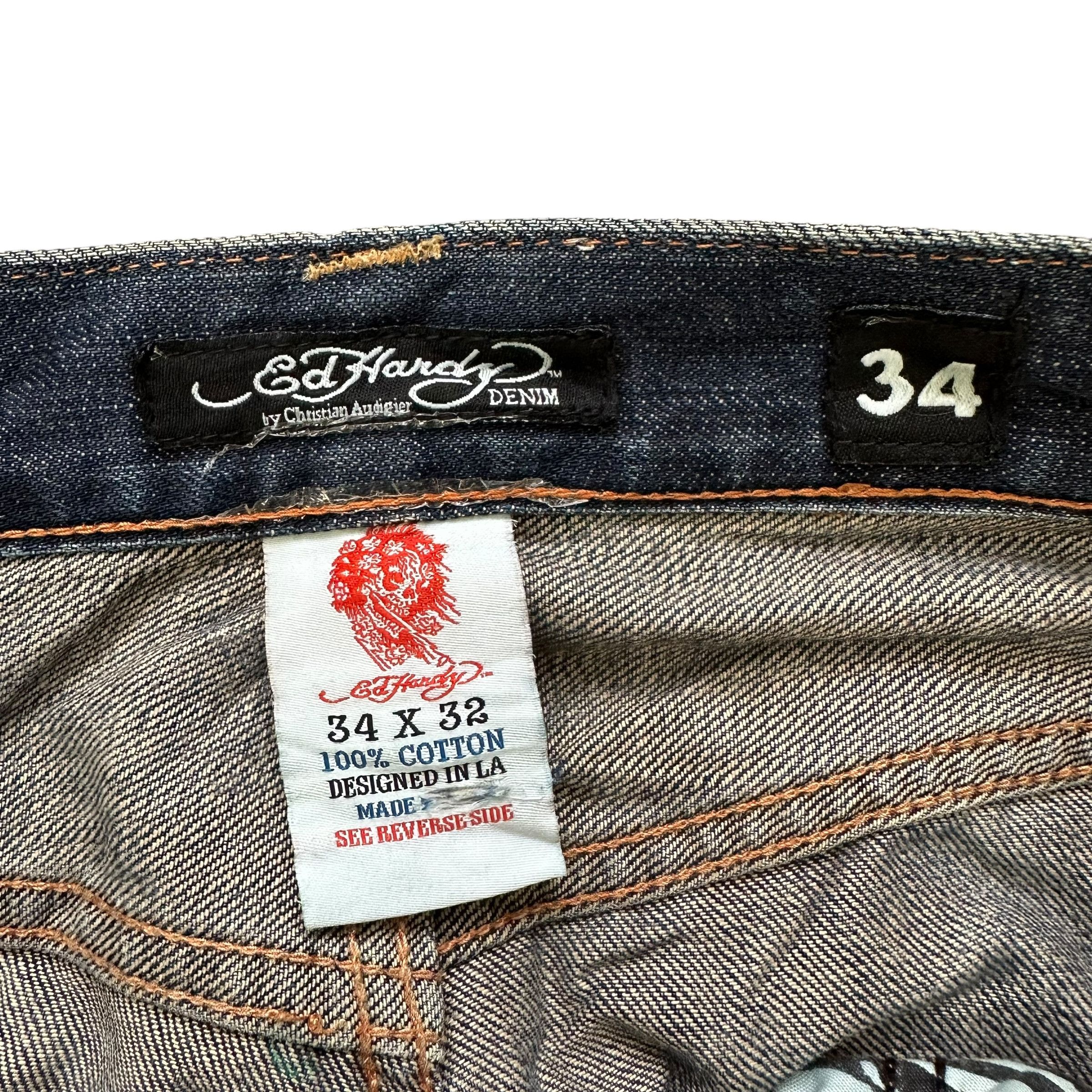 Christian Audigier ED HARDY DENIM Embroidered Big Logo Denim Pant #A44-1023 Size US 34 / EU 50 - 14 Thumbnail