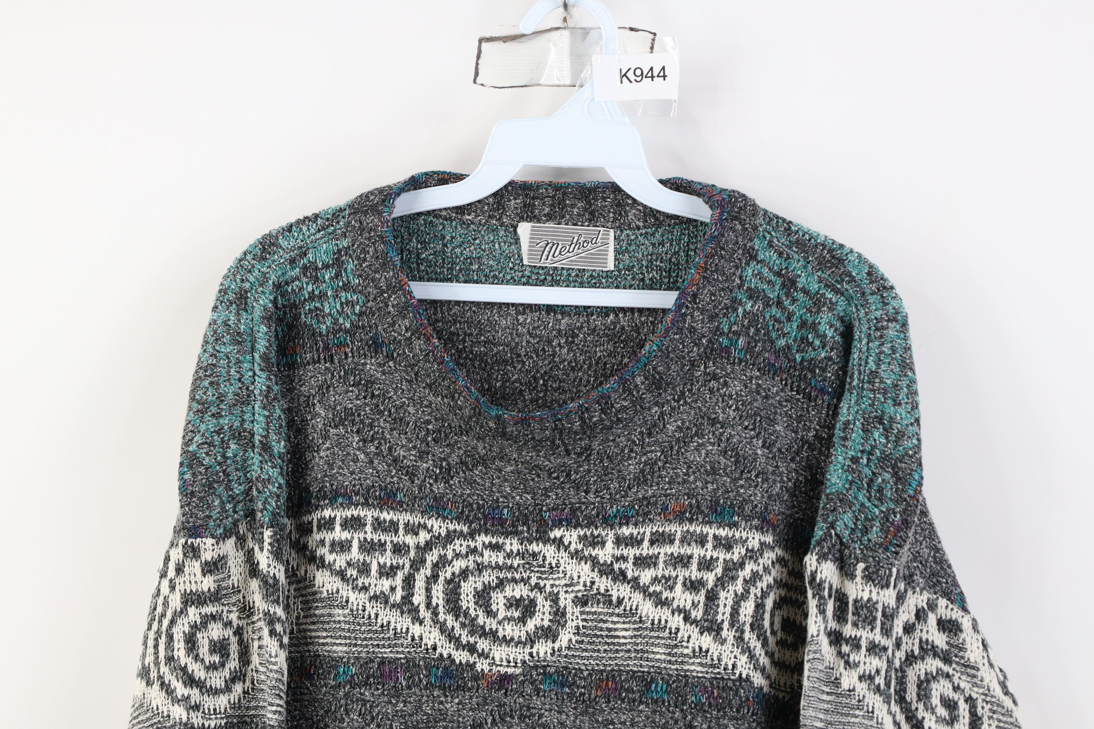 Vintage Vintage 90s Streetwear Geometric Swirl Knit Crewneck Sweater Size L / US 10 / IT 46 - 2 Thumbnail