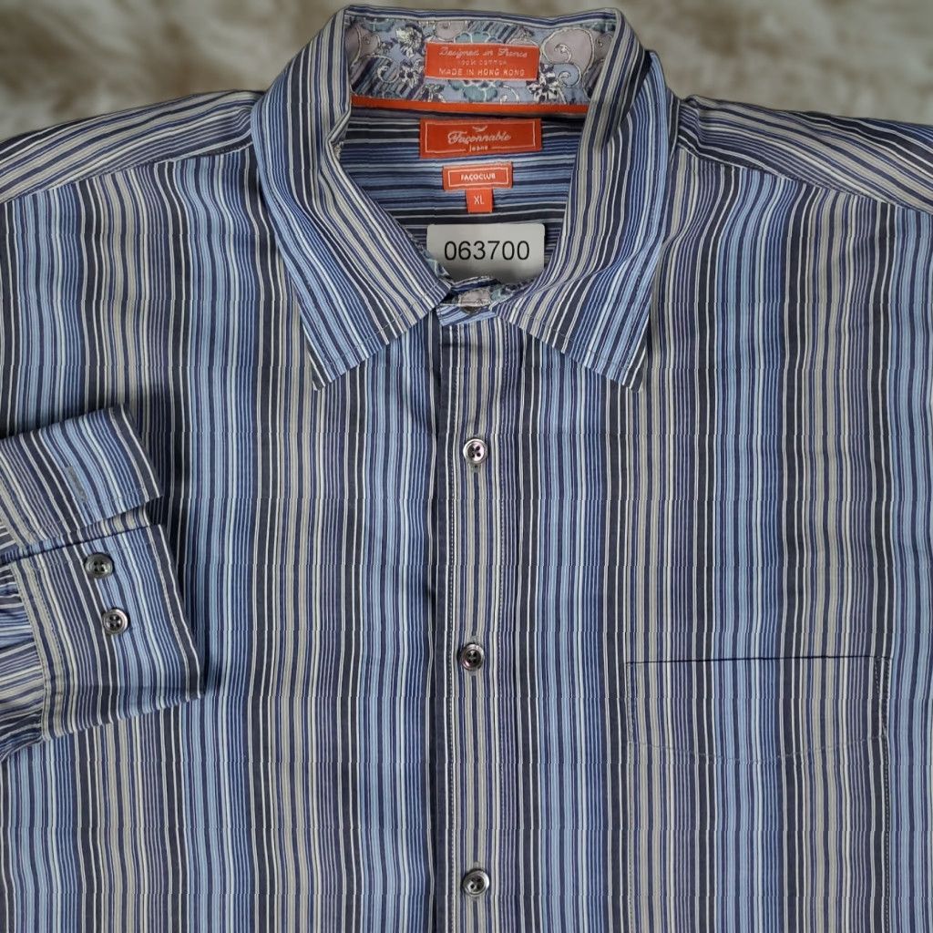 Faconnable Façonnable Shirt Mens XL Blue Striped Button-Up Long Sleeve Casual Business Comfort Regular Men’s XL Blue Striped Button-Up Shirt Size US XL / EU 56 / 4 - 1 Thumbnail
