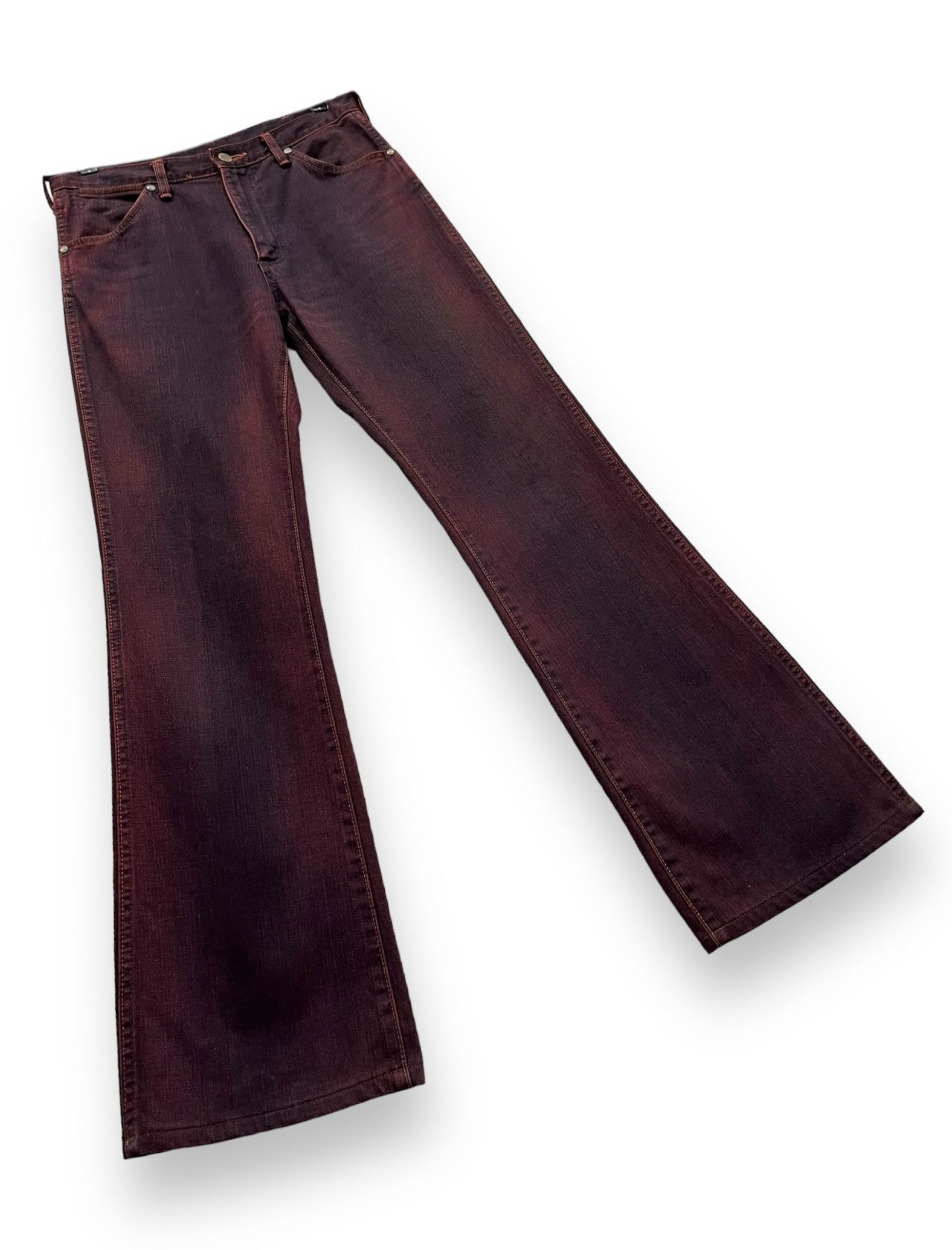 Indigo 🔥VERY RARE🔥Vintage WRANGLER Smoke Maroon Flare Denim Size US 30 / EU 46 - 3 Thumbnail