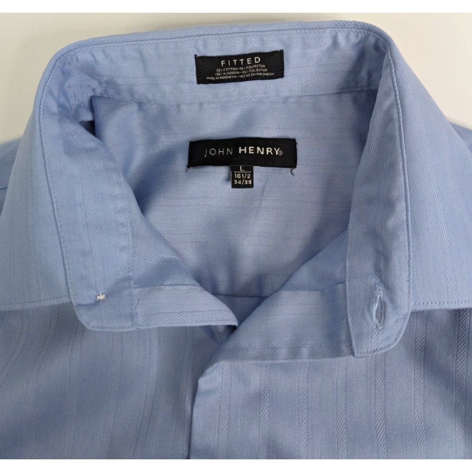 Vintage John Henry Mens Dress Shirt L Blue Pinstripe Long Sleeve 16.5 (34/35) Button-Front Shirt with One Chest Pocket Size 42R - 7 Thumbnail