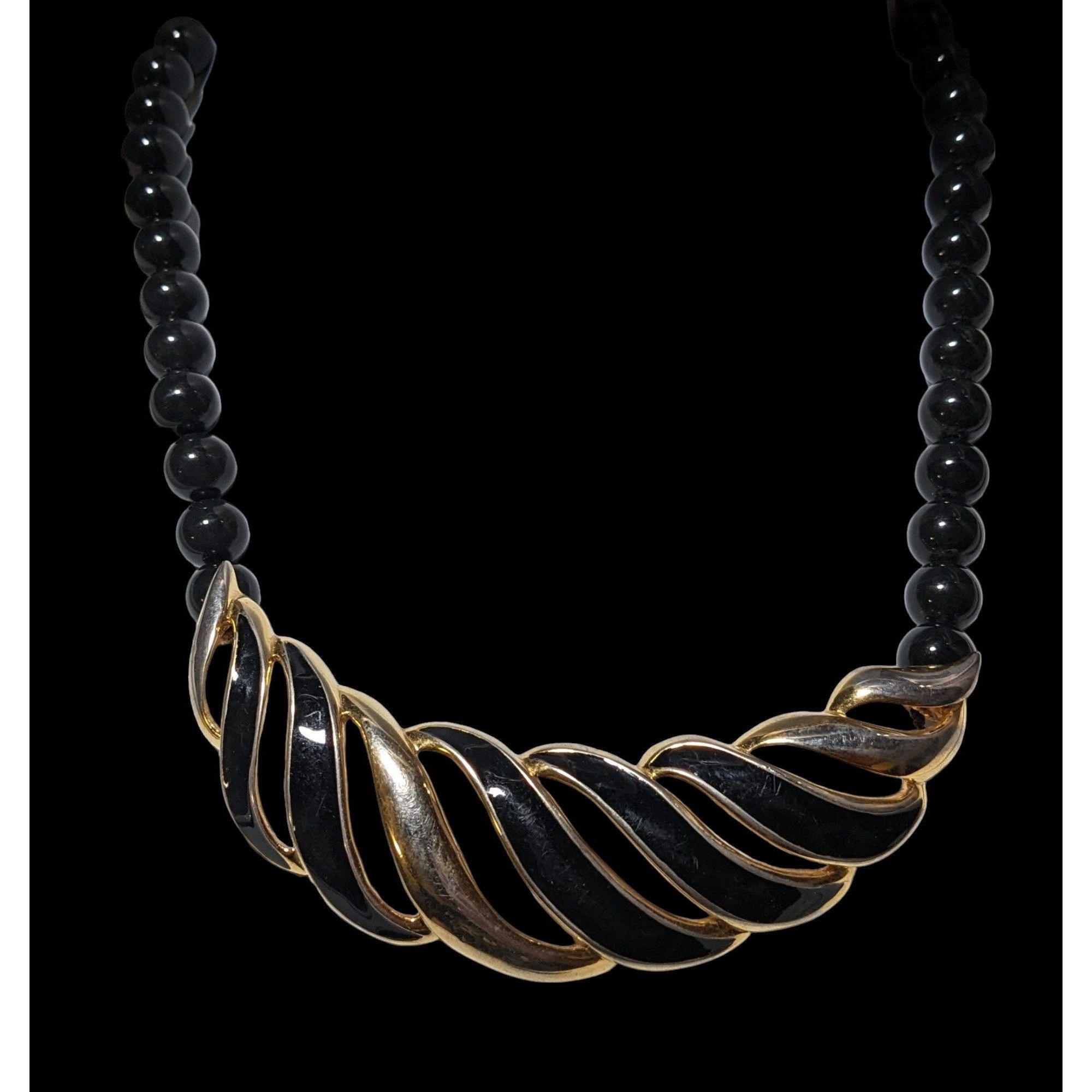 Monet Monet Vintage Black And Gold Beaded Bib Necklace Size ONE SIZE - 3 Thumbnail