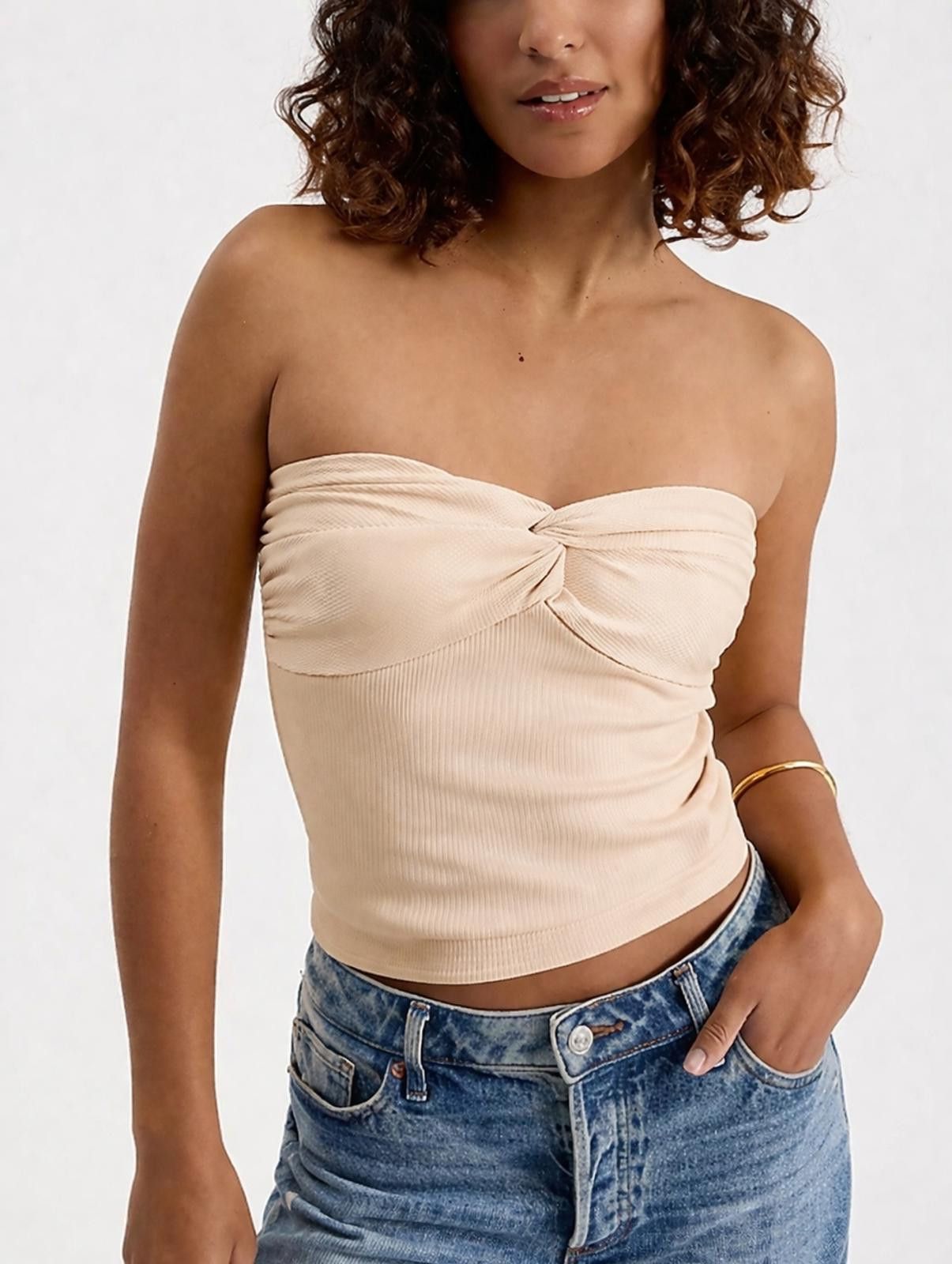 Express Body Contour Seamless Ribbed Twist Cropped Tube Top- L Size L / US 10 / IT 46 - 1 Thumbnail