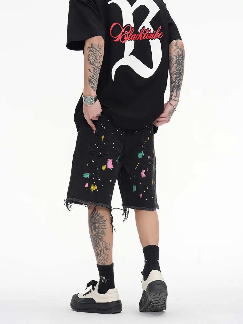 Designer × Japanese Brand Graffiti style denim shorts baggy in vibe style cargo y2k Size US 32 / EU 48 - 2 Thumbnail