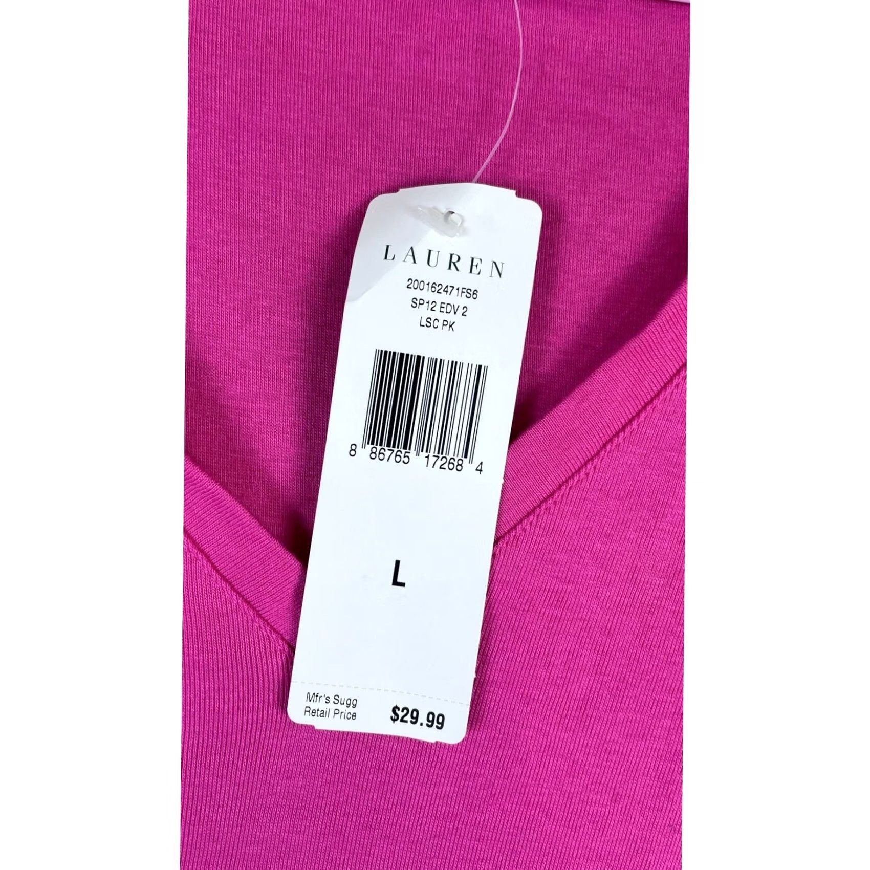 Ralph Lauren Lauren Ralph Lauren Pink V-Neck T-Shirt Womens L Short Sleeve Cotton Size L / US 10 / IT 46 - 7 Thumbnail