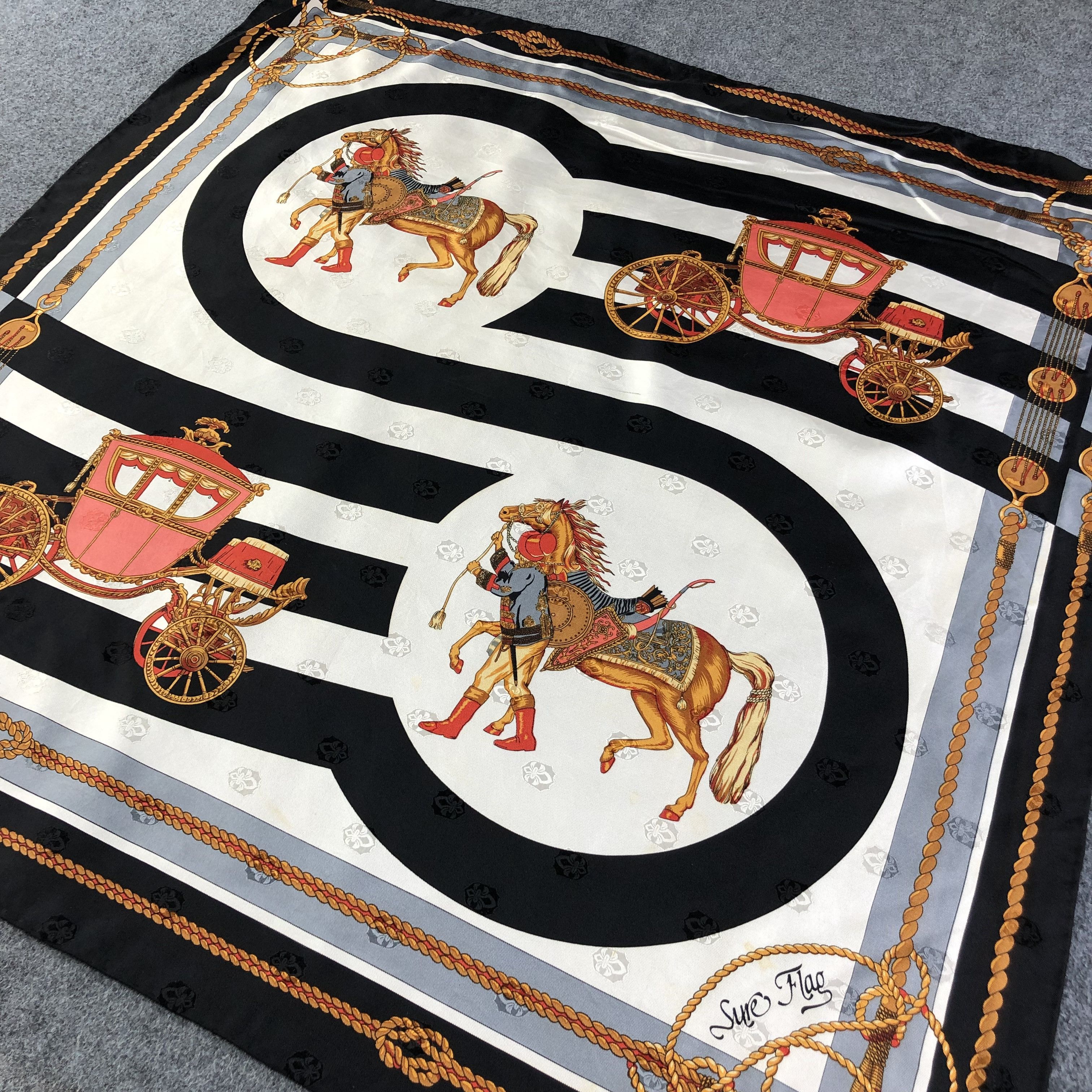 Japanese Brand Sure Flag Luxury Coach Hand Rolled Silk Scarf M499 Size ONE SIZE - 2 Thumbnail