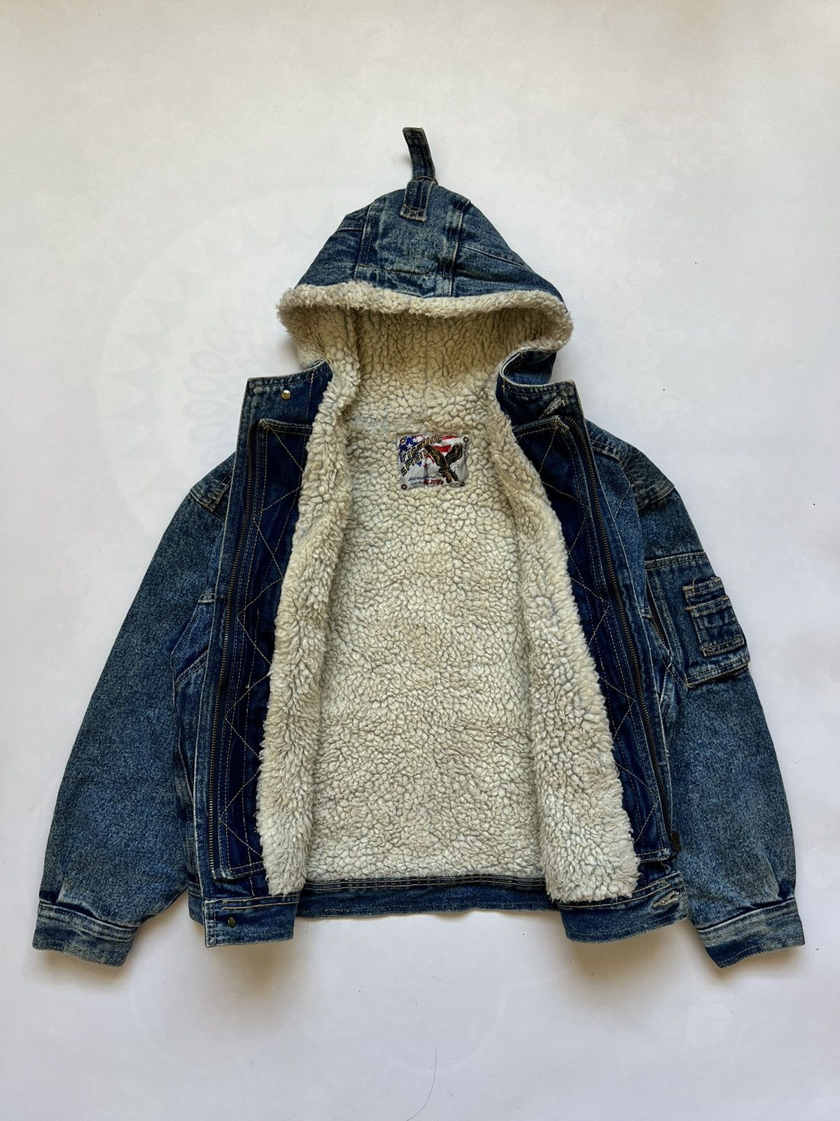 Vintage Vintage Fighting Spirit Sherpa Hooded Bomber Jacket Size S / US 4 / IT 40 - 2 Thumbnail