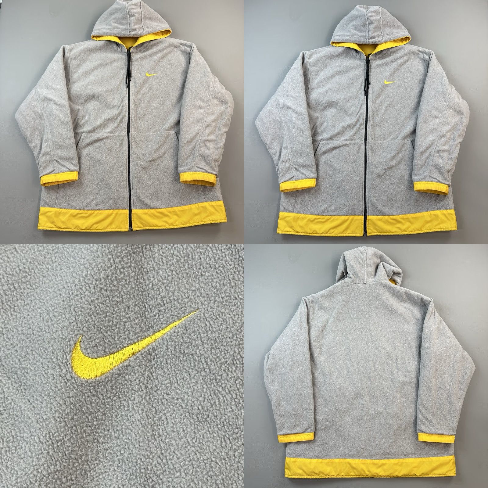 Nike VINTAGE Nike Jacket Mens Large Yellow Gray Fleece Reversible Hooded Swoosh Y2K Size US L / EU 52-54 / 3 - 10 Thumbnail