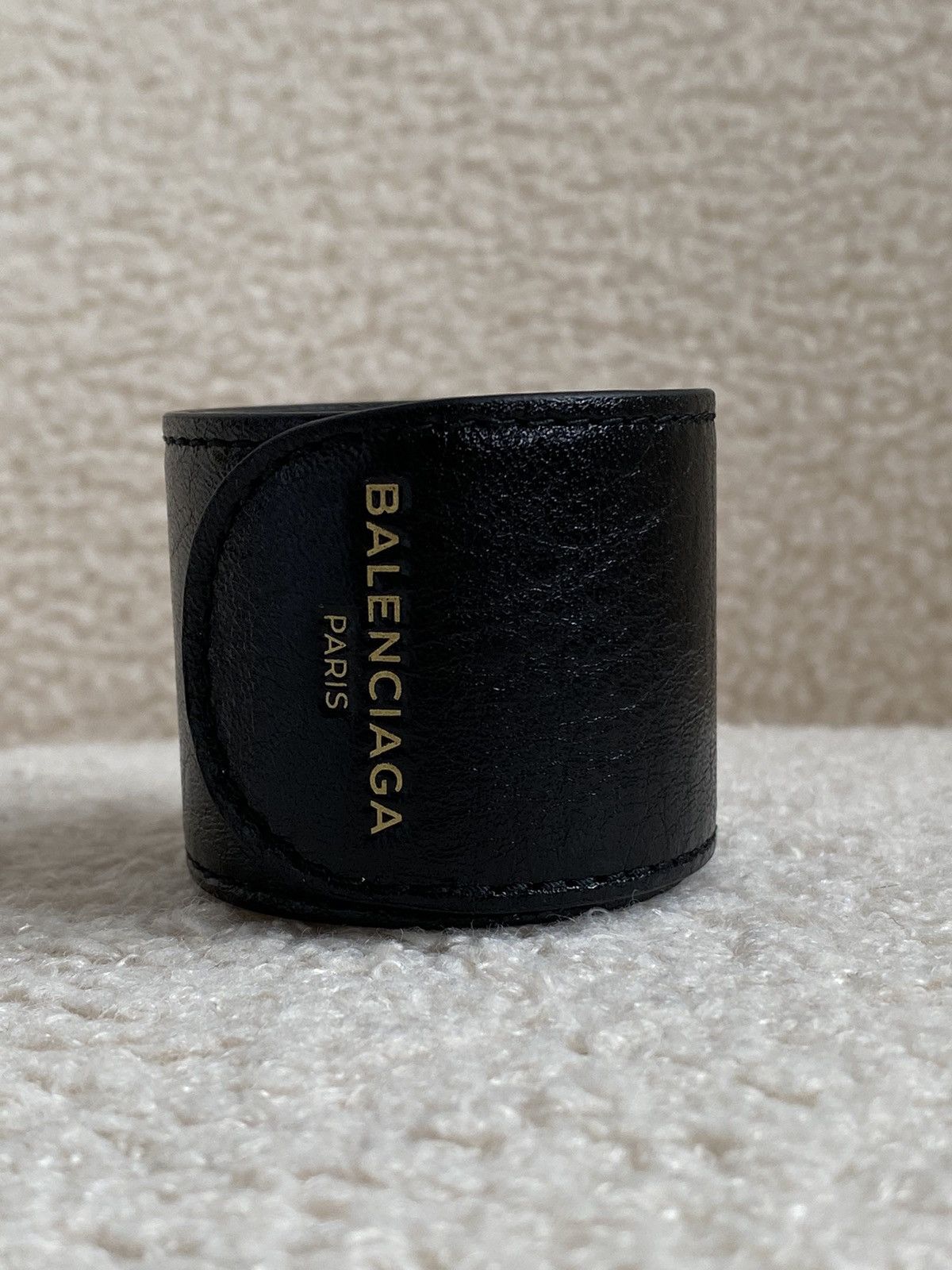 image of Balenciaga Black Leather Slap Snap Magnetic Bracelet, Women's