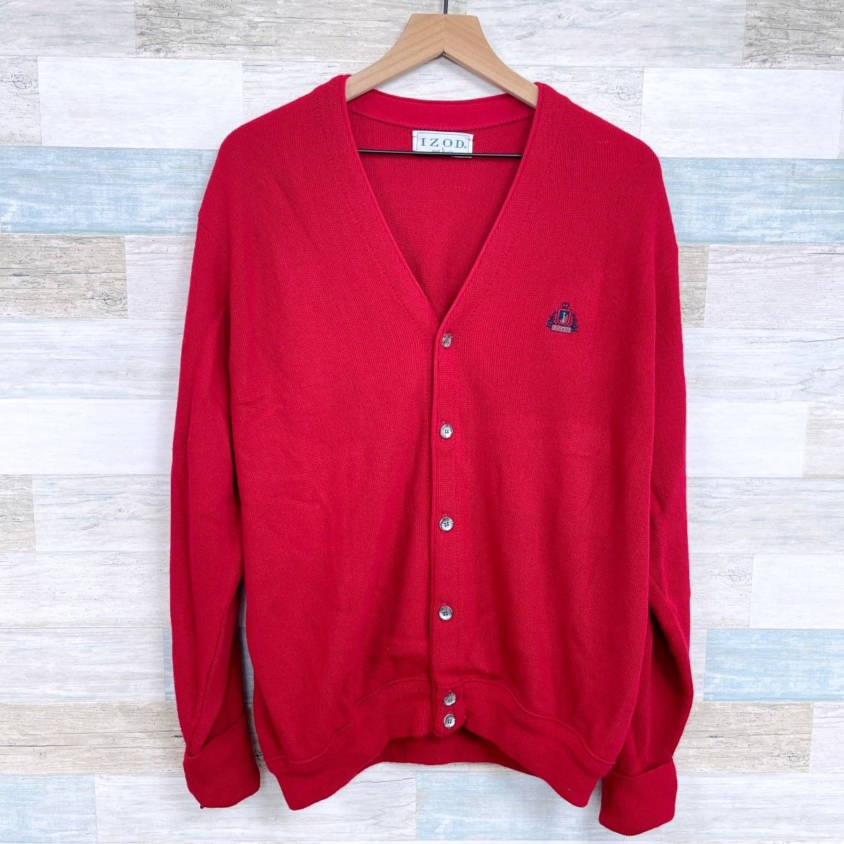 IZOD Vintage Grandpa Cardigan Sweater Red V Neck USA Men