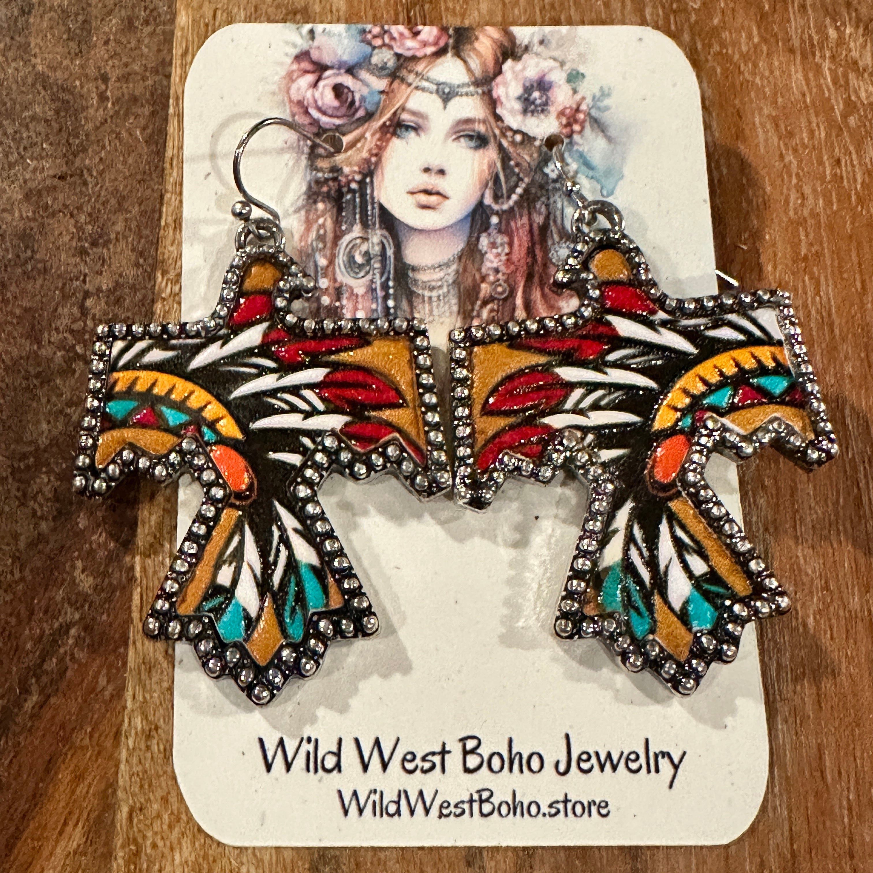 Other Boho Thunderbird Metal Earrings with Tooled Leather Chieftai Size ONE SIZE - 2 Thumbnail