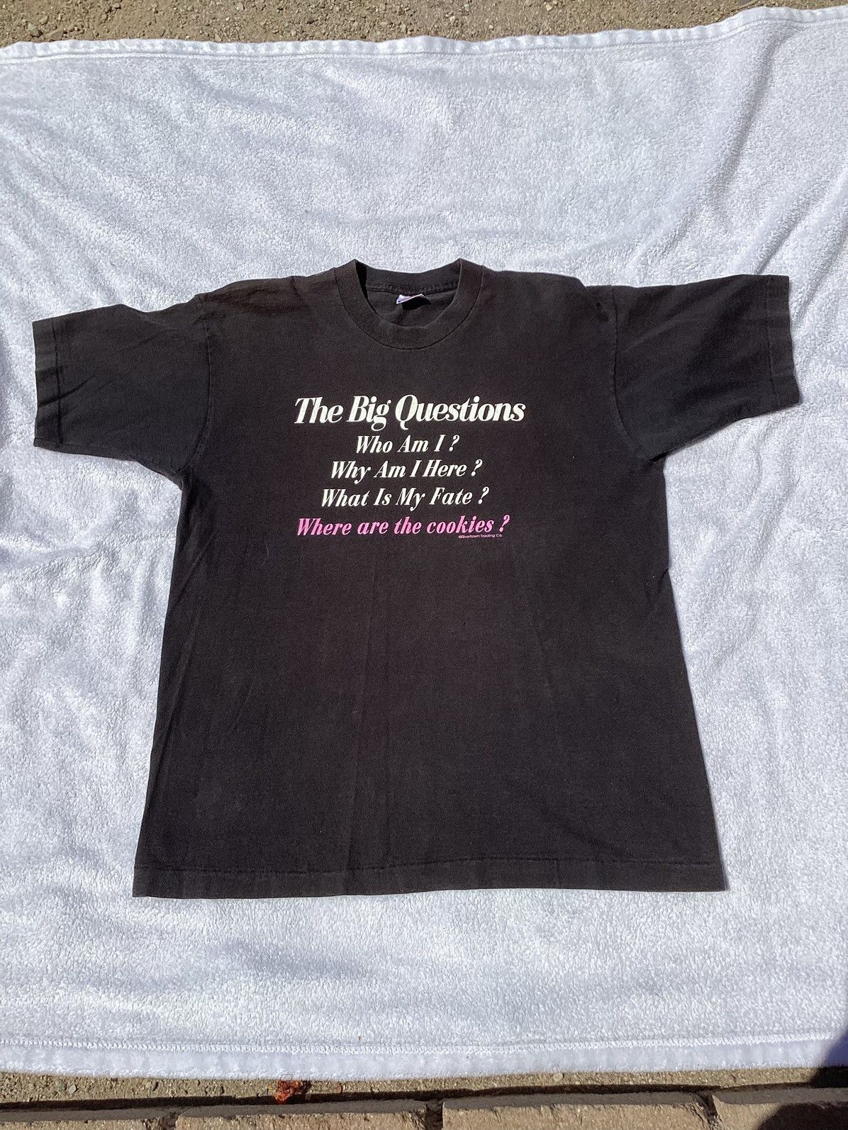 Fruit Of The Loom Vtg big question where are the cookies funny 90s sayings tee Size US L / EU 52-54 / 3 - 1 Thumbnail