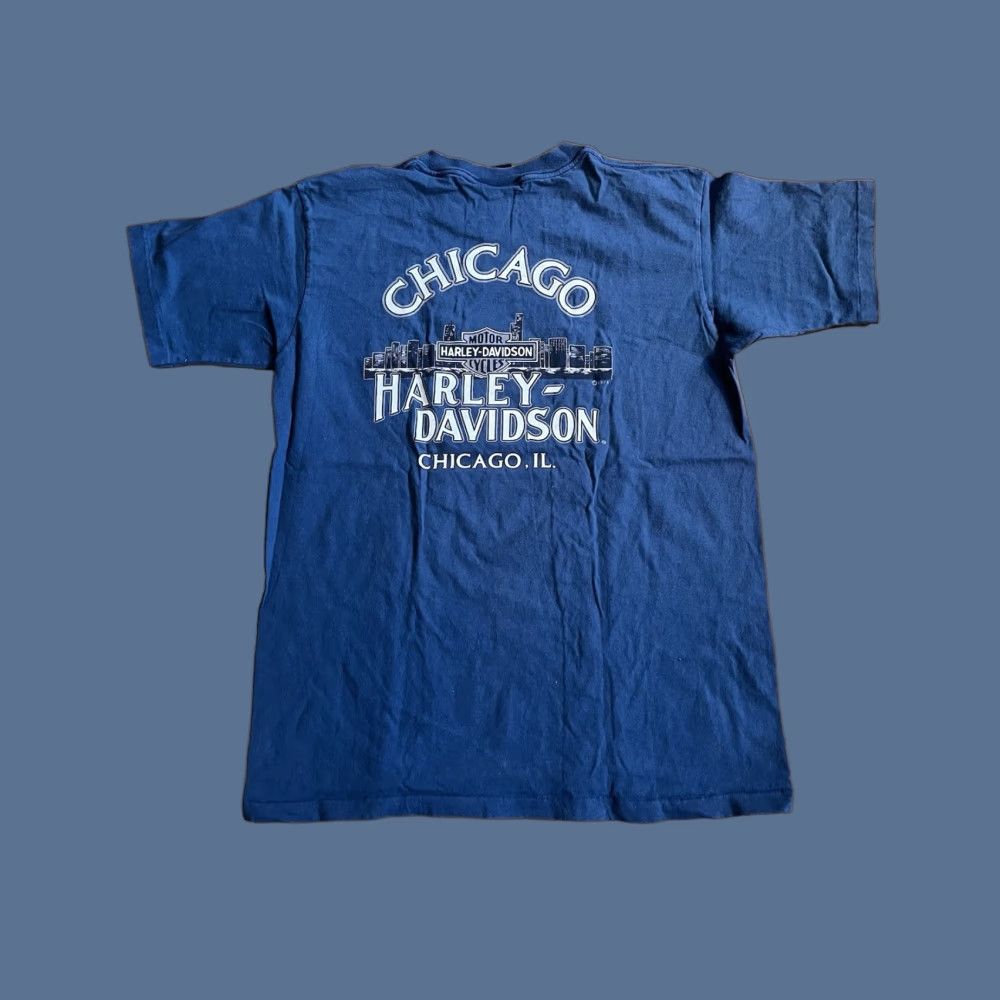 Harley Davidson VINTAGE Harley-Davidson Chicago Shirt Men’s L Blue 90s Logo Graphic Print T-Shirt Size US L / EU 52-54 / 3 - 1 Thumbnail