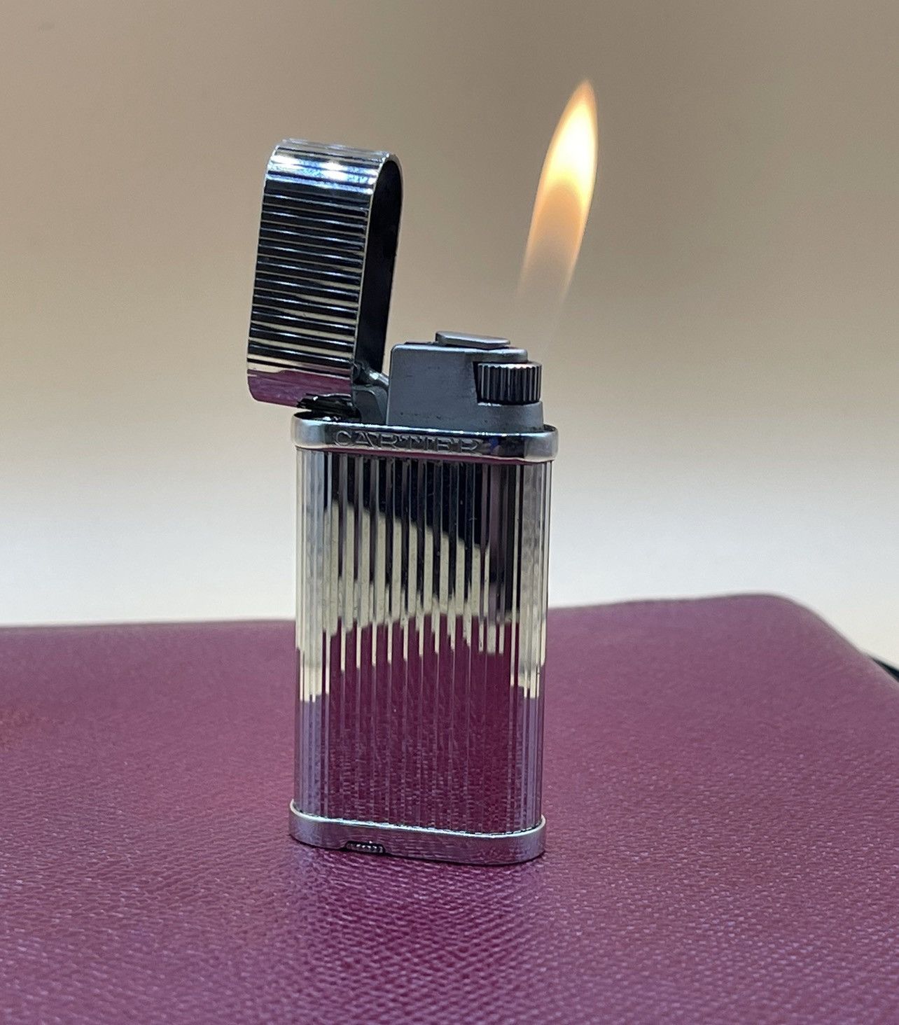 image of Vintage Cartier Short Oval Silver Godron Lighter, Men's
