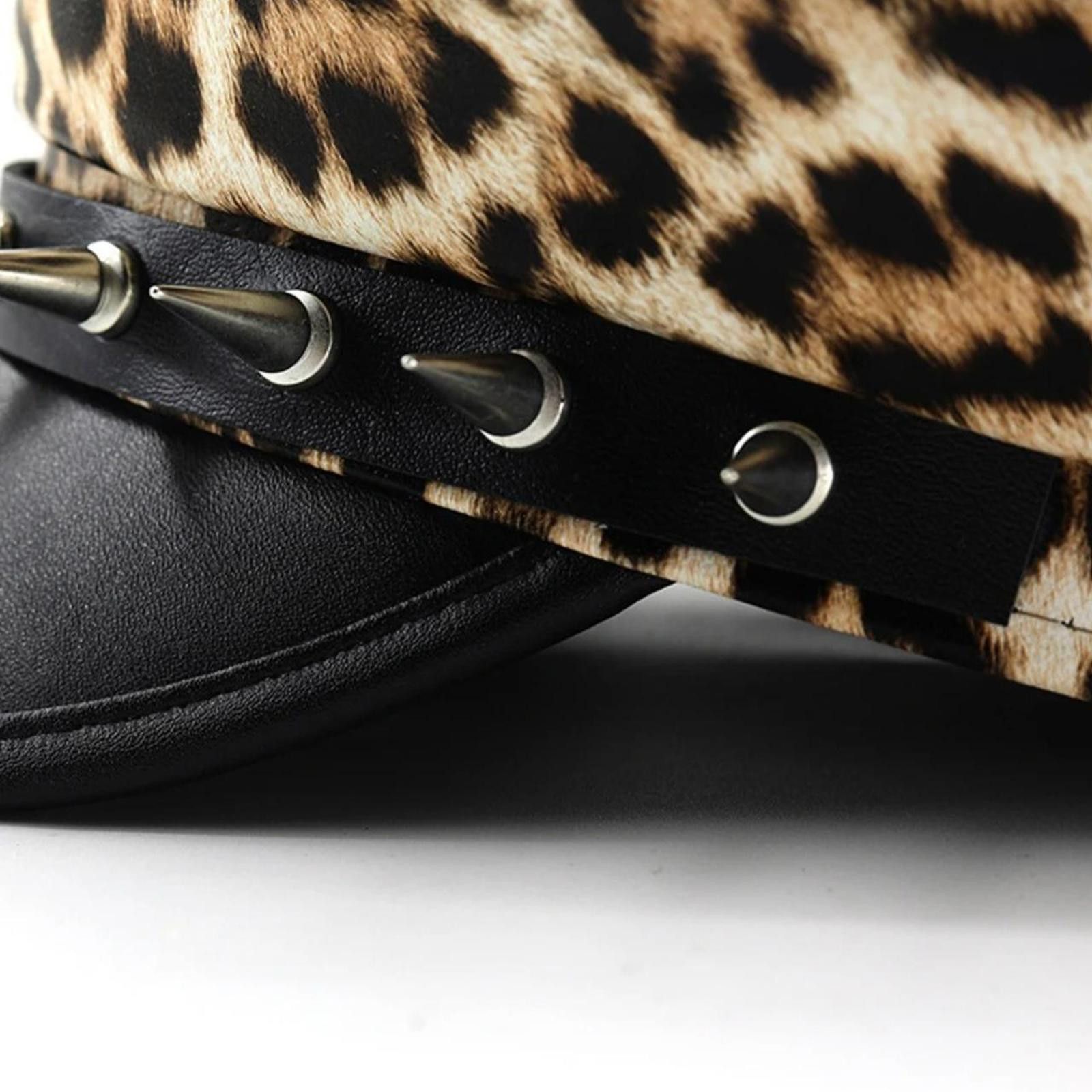 Other Leather Leopard Print Spiked Beret Size ONE SIZE - 5 Thumbnail