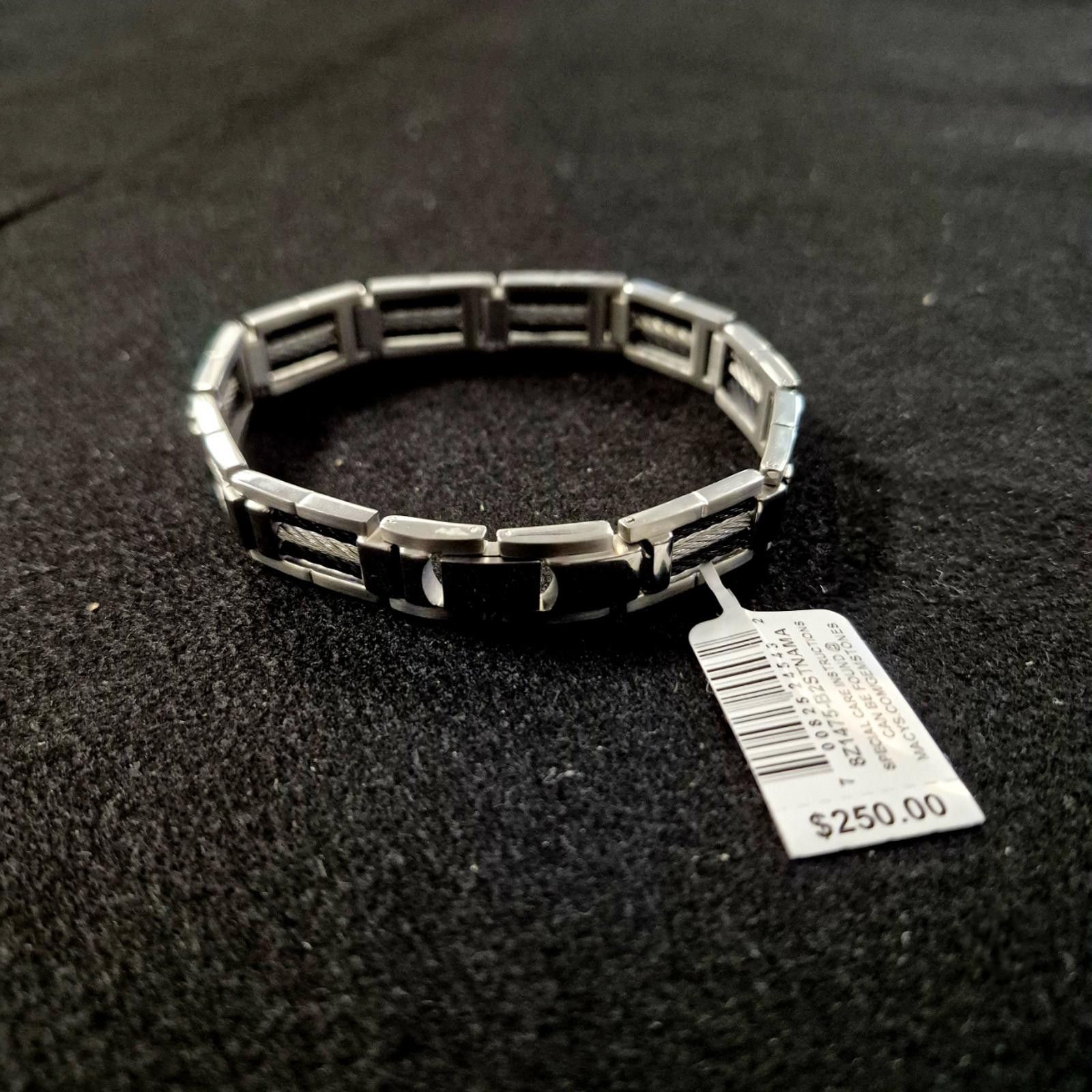 Macys Men’s Black & Grey Cable Bracelet in Stainless Steel Size ONE SIZE - 2 Thumbnail