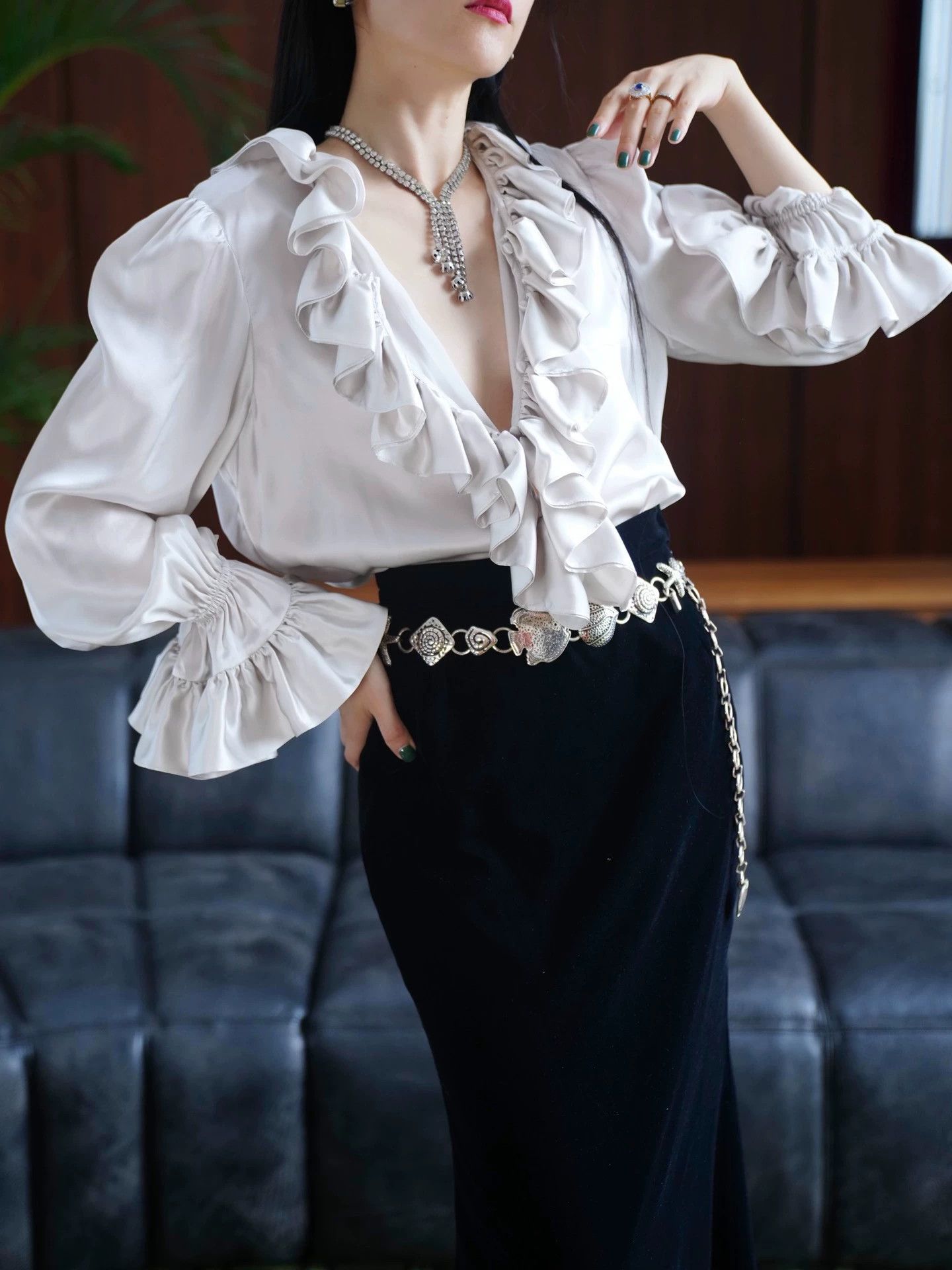 The Vampire's Wife Vampire Moonlight Gray Oversized Mulberry Silk Shirt Size M / US 6-8 / IT 42-44 - 6 Thumbnail